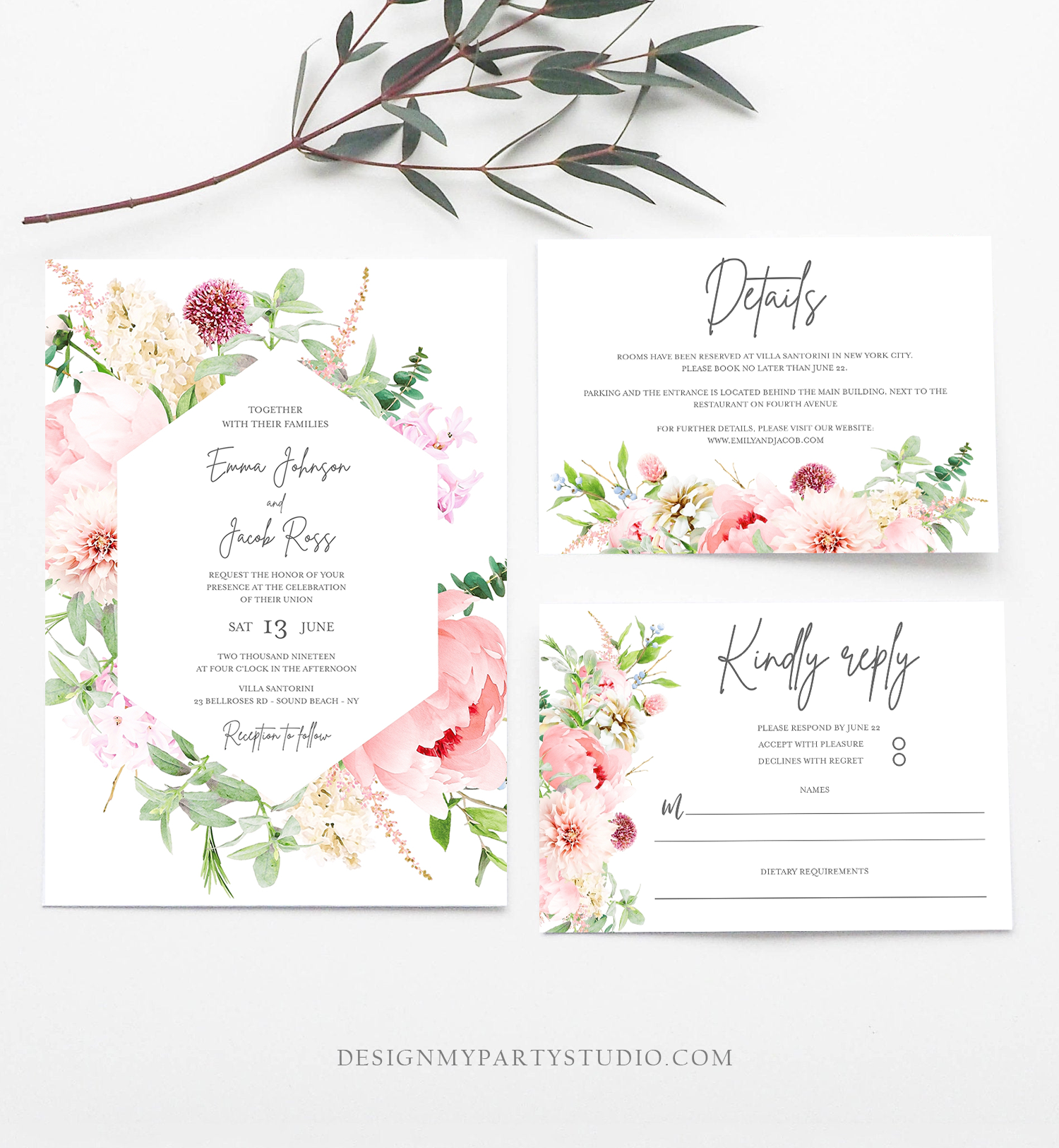Wedding Suite Botanical Flowers design preview