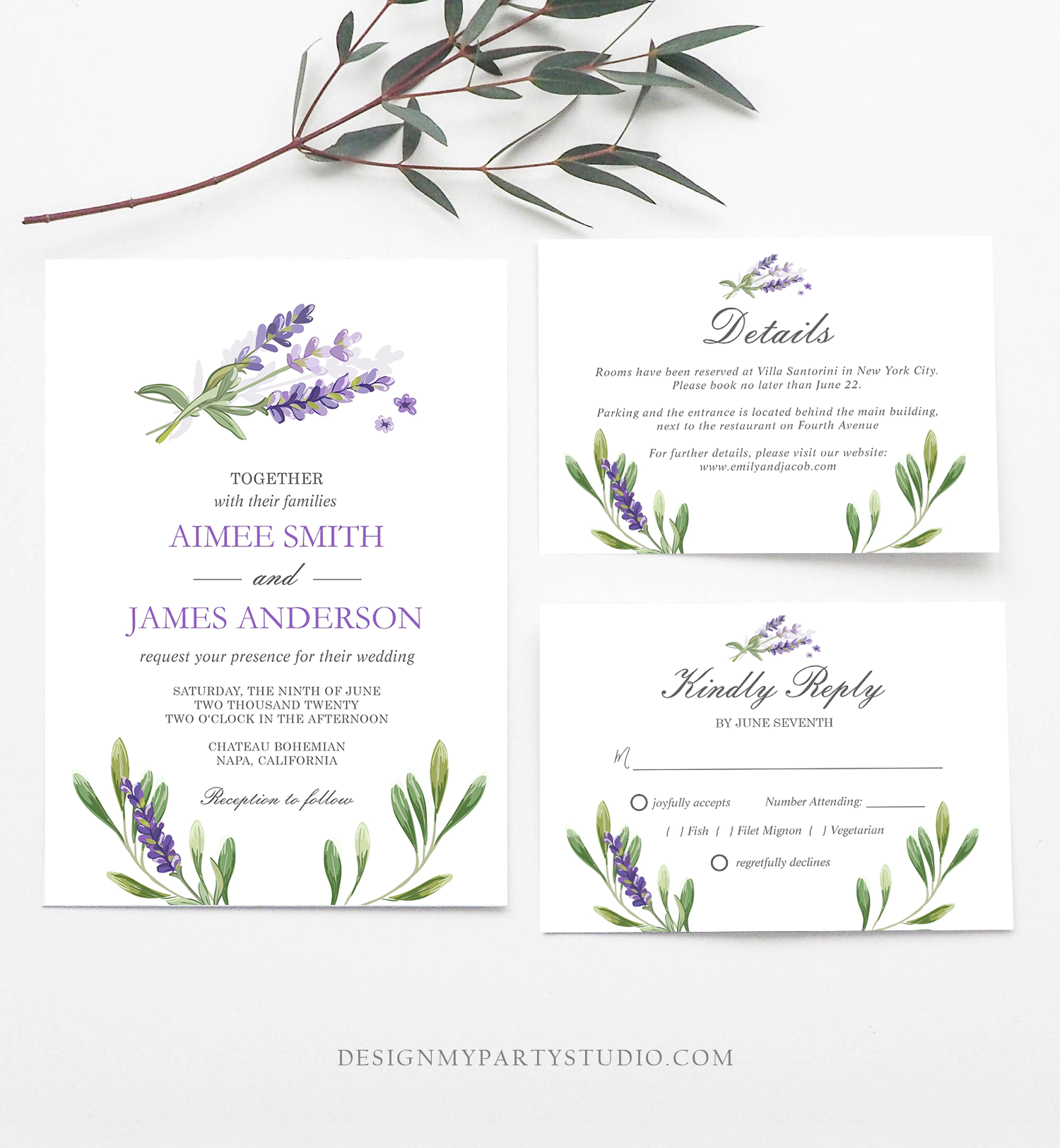 Lavender Wedding Invitation Set design preview