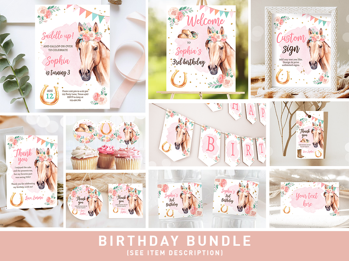 Birthday Bundle Horse Cowgirl Pink 0398 design preview