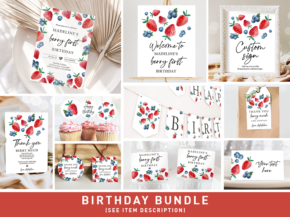 Bundle Berry First Birthday Strawberry Blueberry 0399 design preview