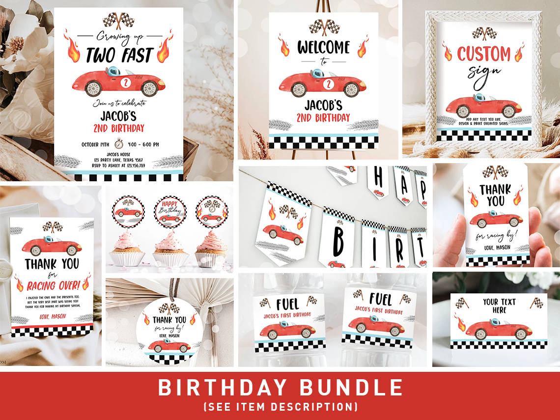 Birthday Bundle Race Car Red Two Fast 0424 design preview