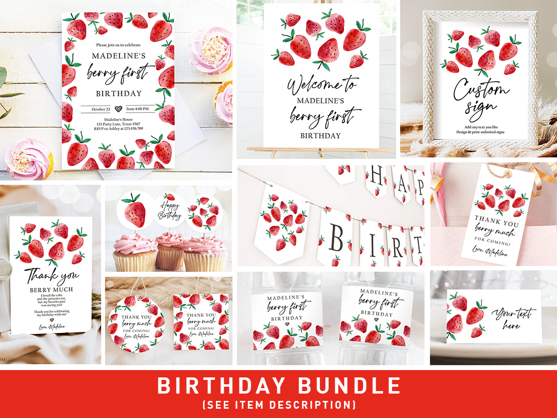 Birthday Bundle Strawberry Watercolor Red 0399 design preview