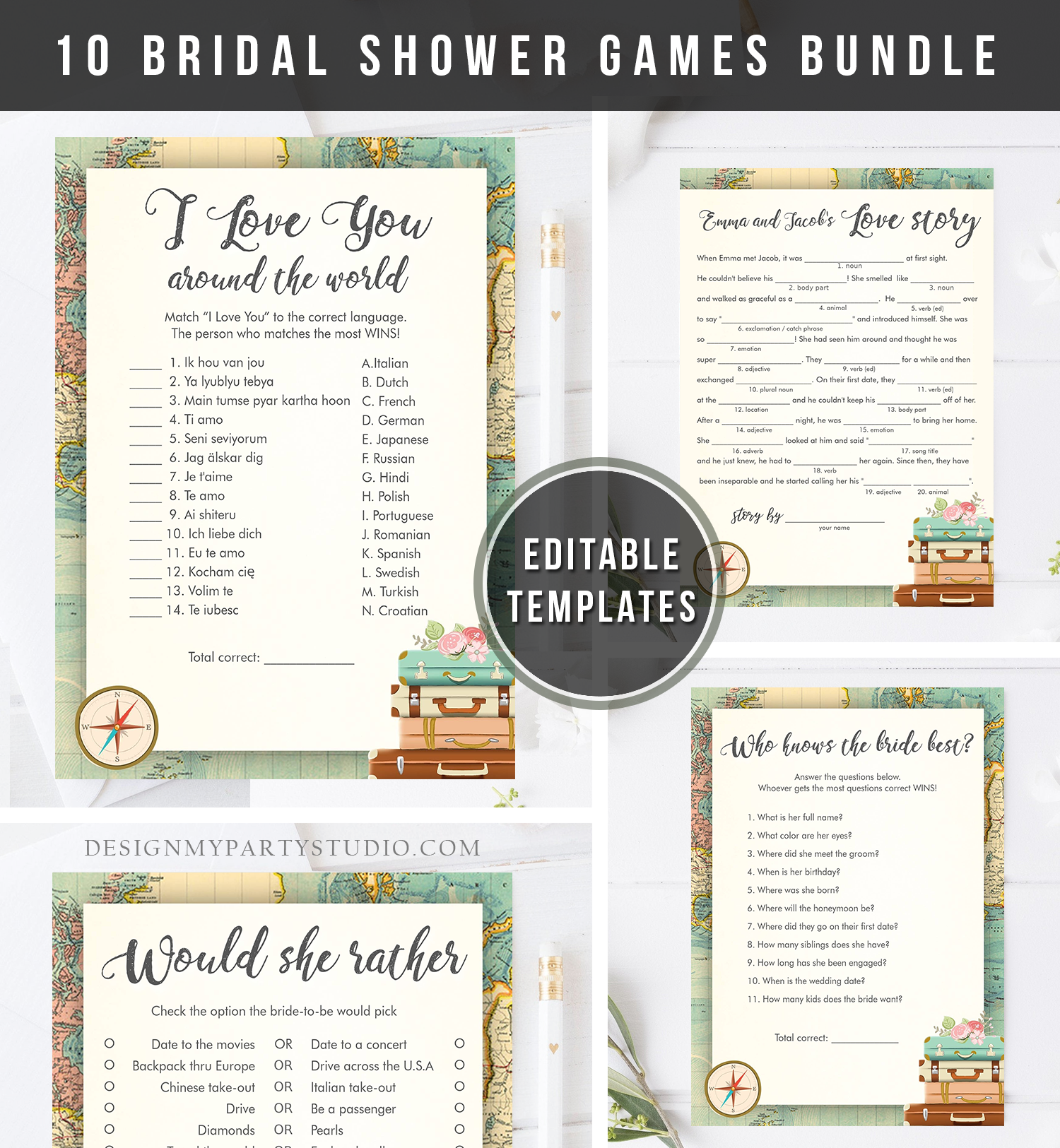 Bridal Shower Game Bundle Travel design preview