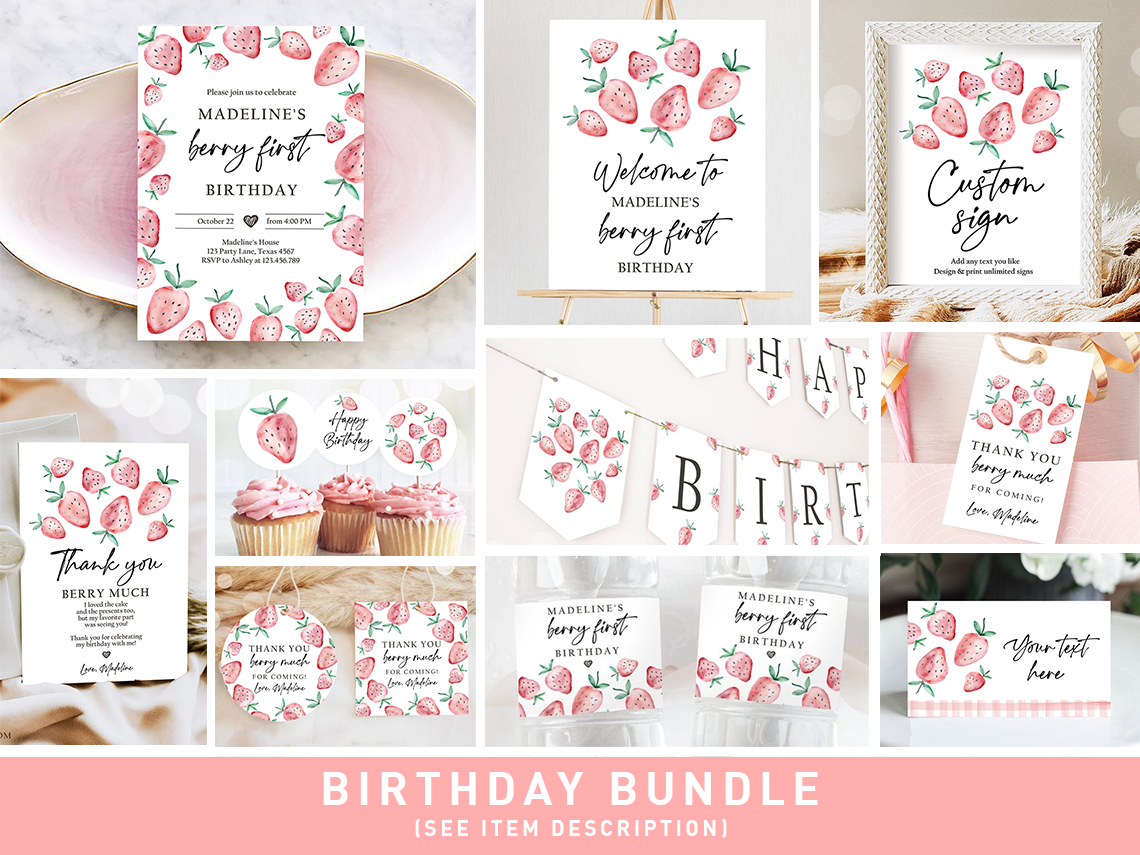 Birthday Bundle Strawberry Watercolor 0399 design preview