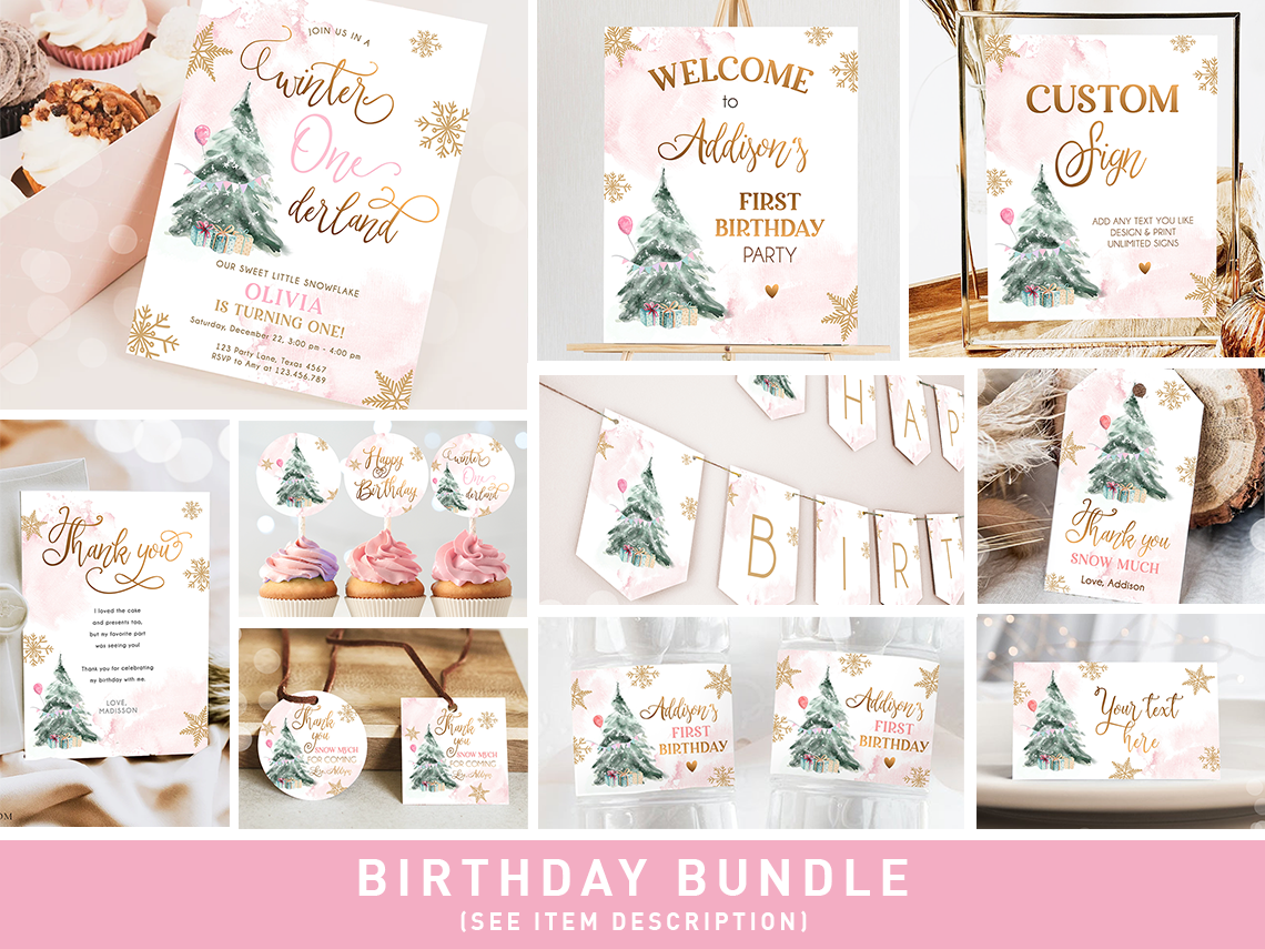 Birthday Bundle Winter Tree Pink Gold 0363 design preview