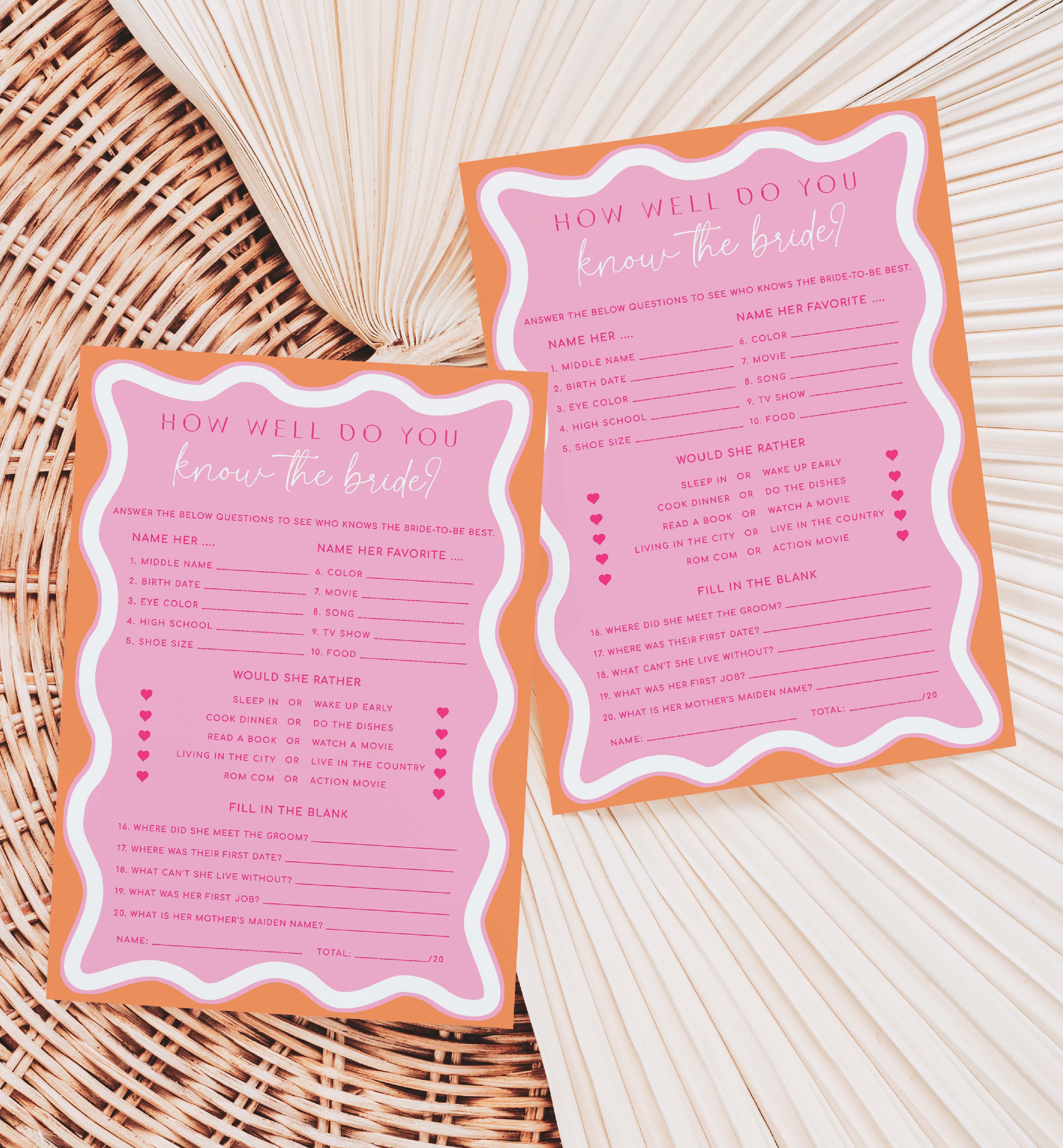 WAV-PKO-10-B3056 - WAVE - PINK ORANGE - KNOW THE BRIDE GAME design preview