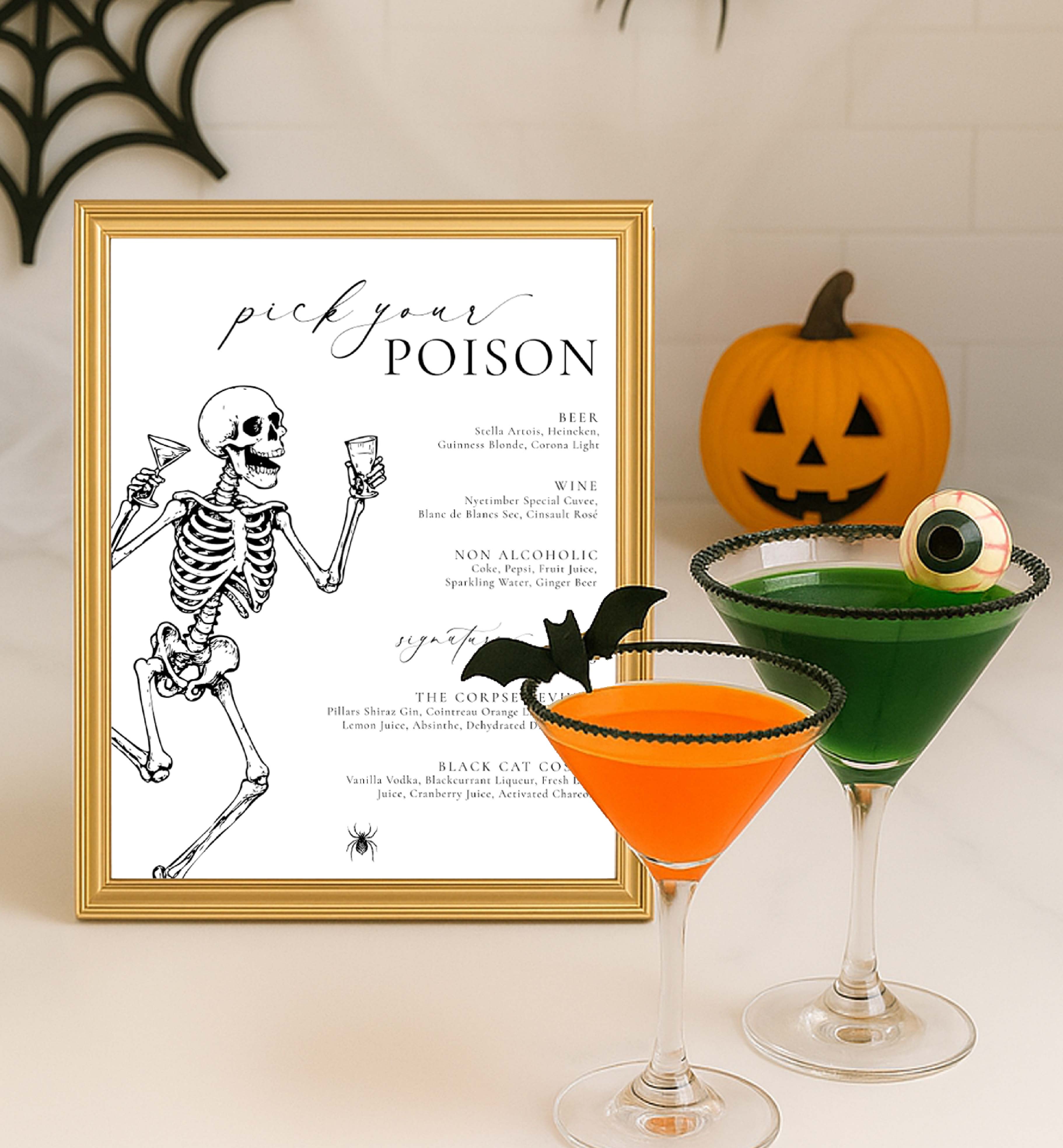 HAL-WHT-12-B3710 - HALLOWEEN - WHITE - PICK YOUR POISON BAR MENU design preview