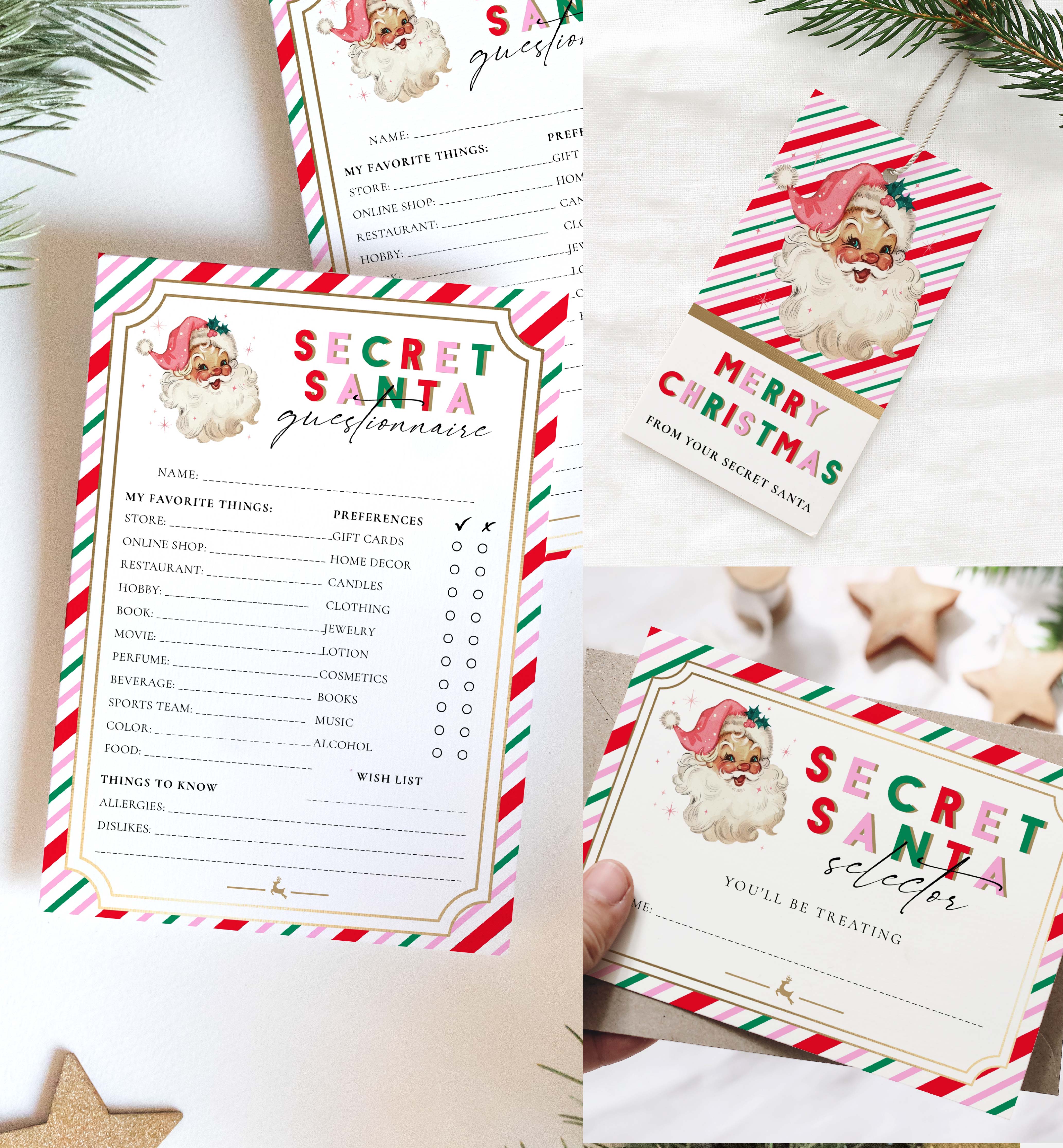 STR-PMT-24-B2823 - STRIPE - PINK MULTI - SECRET SANTA QUESTIONNAIRE BUNDLE design preview