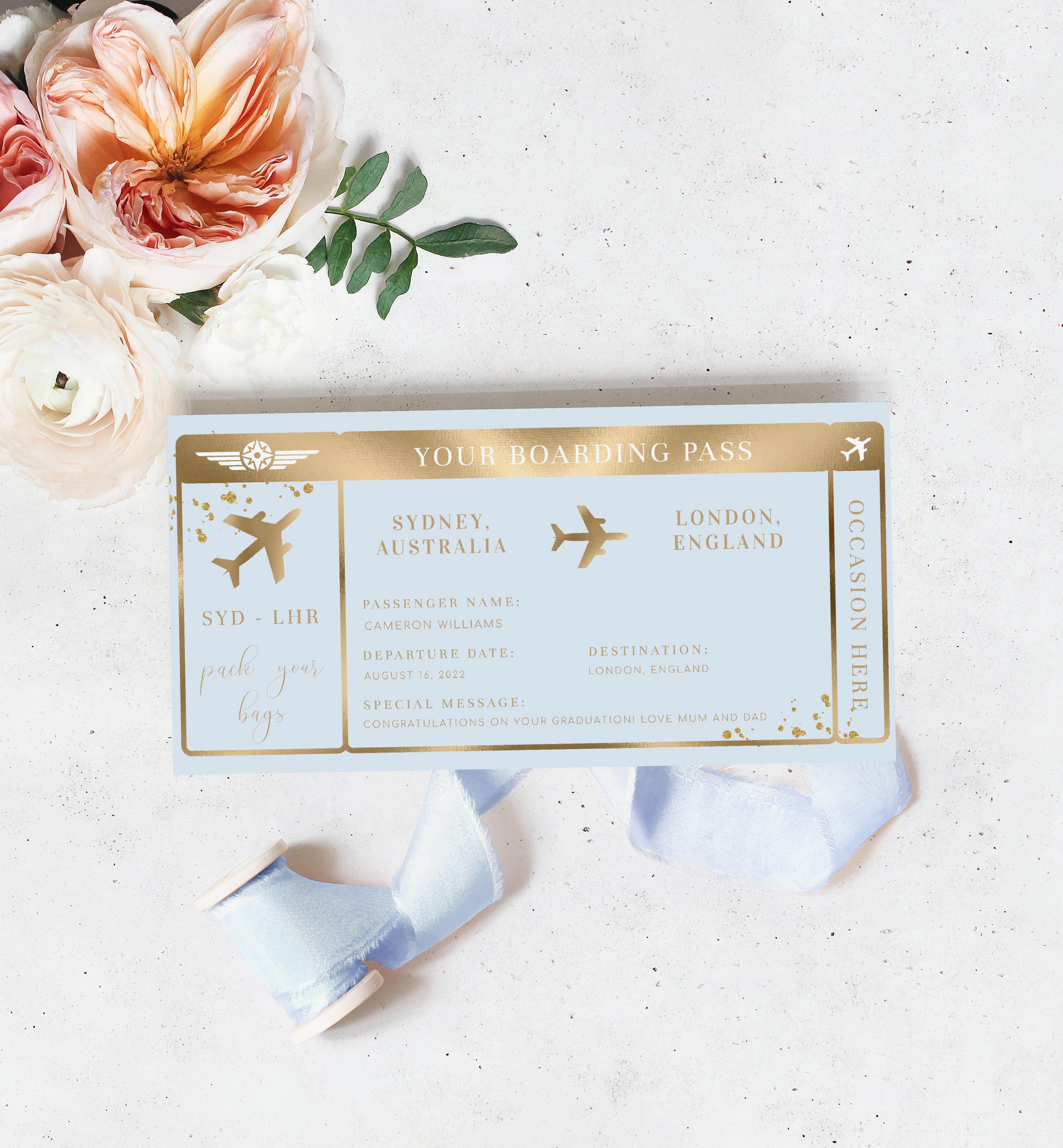 PAN-BLU-1-B1379 - PAINTLY - BLUE GOLD - BOARDING PASS design preview