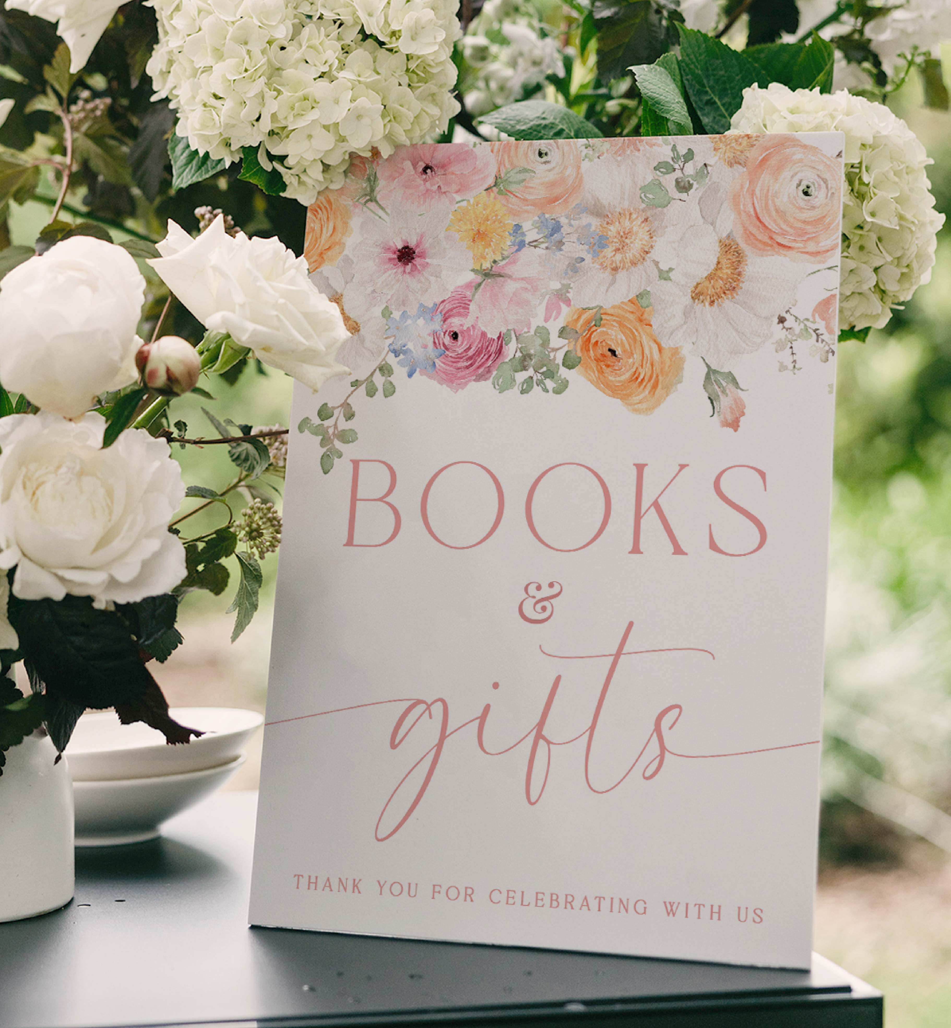 MIL-WHT-7-B3113 - MILLIE FLORAL - WHITE - BOOKS AND GIFTS SIGN design preview