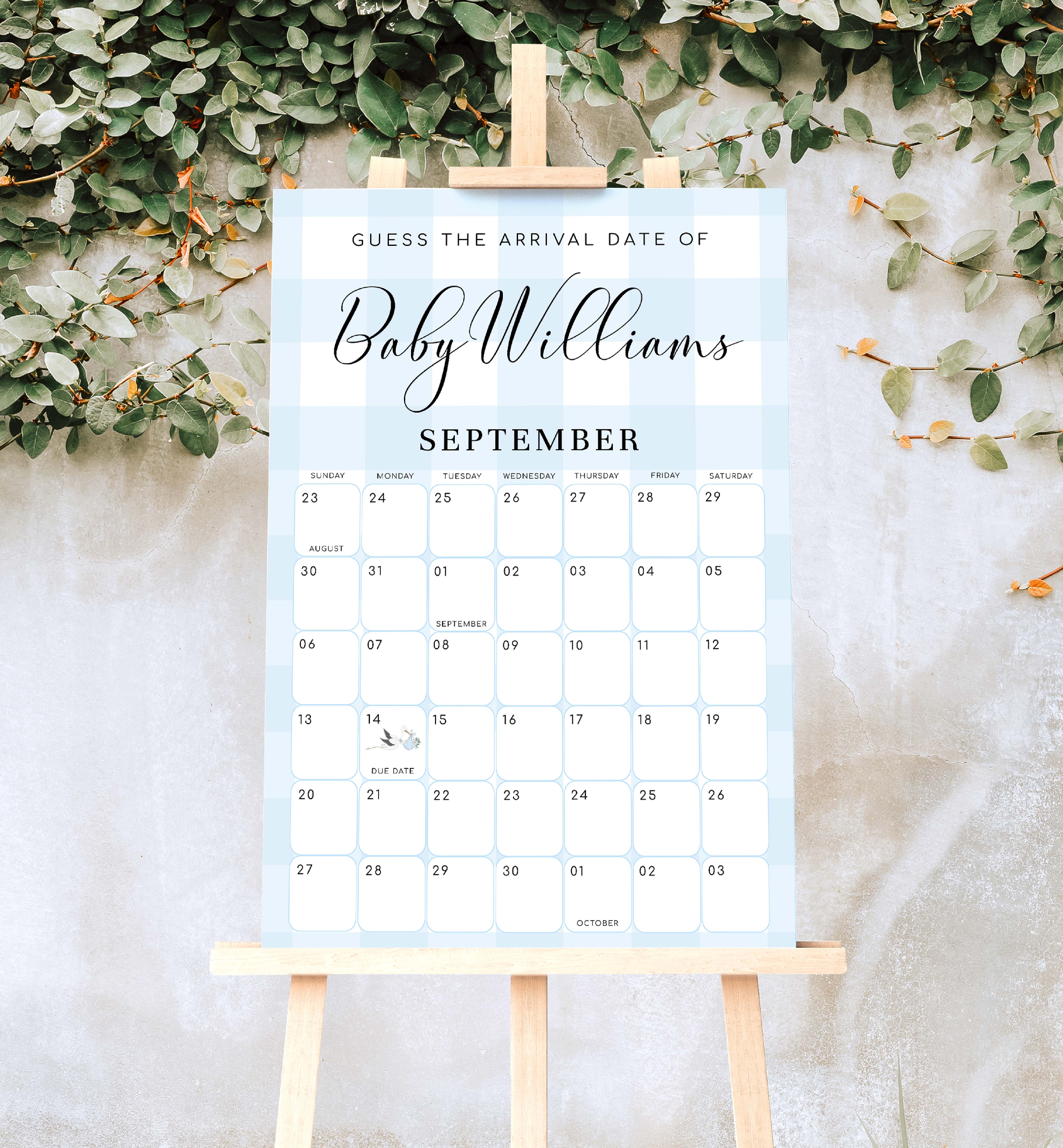 GIN-BLU-10-B2762 - GINGHAM - BLUE - GUESS THE ARRIVAL DATE SIGN design preview