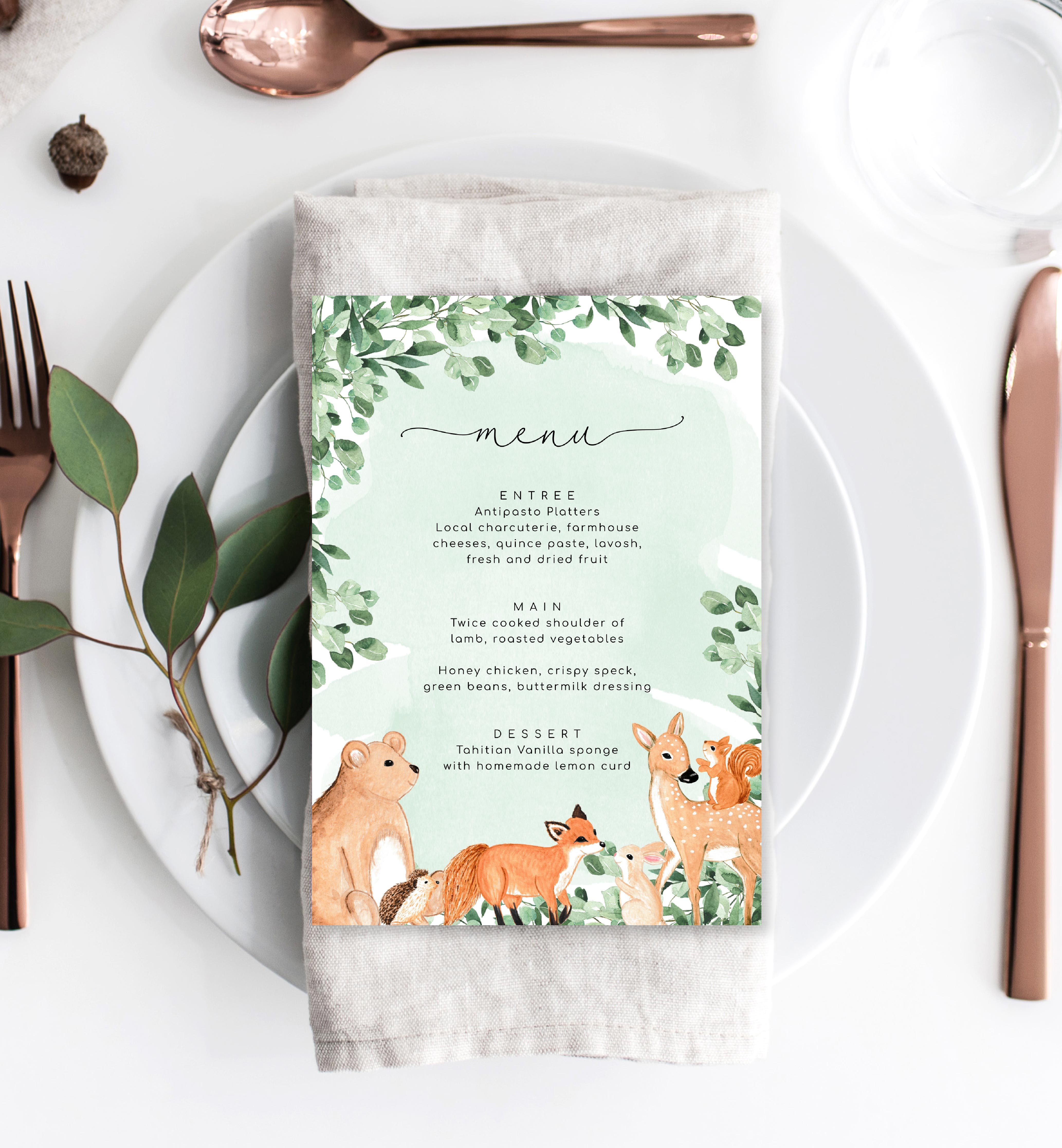 WOD-GRE-12-B1906 - WOODLAND - GREEN - MENU design preview