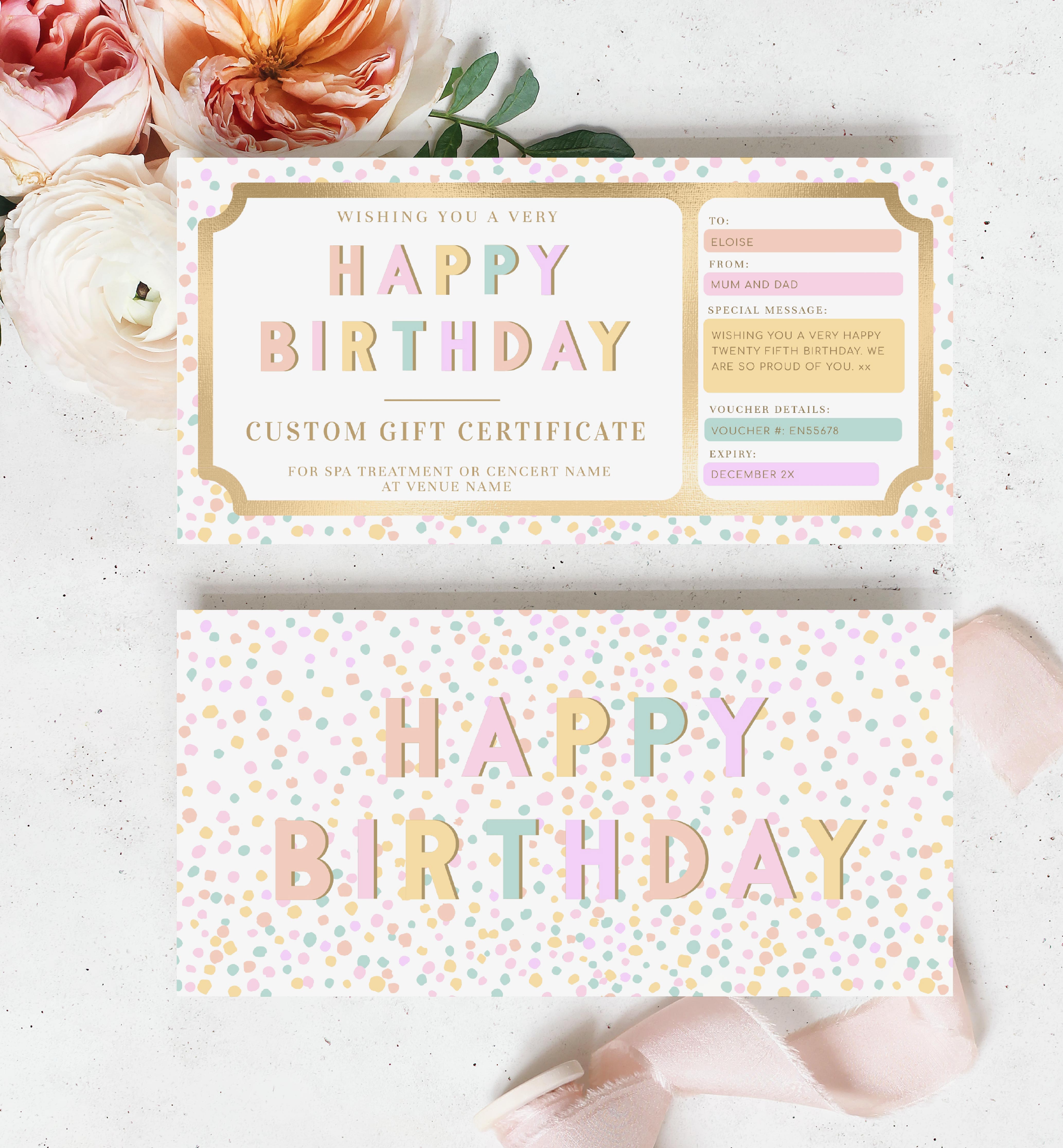 DOT-PMT-14-B3329 - DOT - PASTEL MULTI - BIRTHDAY GIFT CERTIFICATE design preview