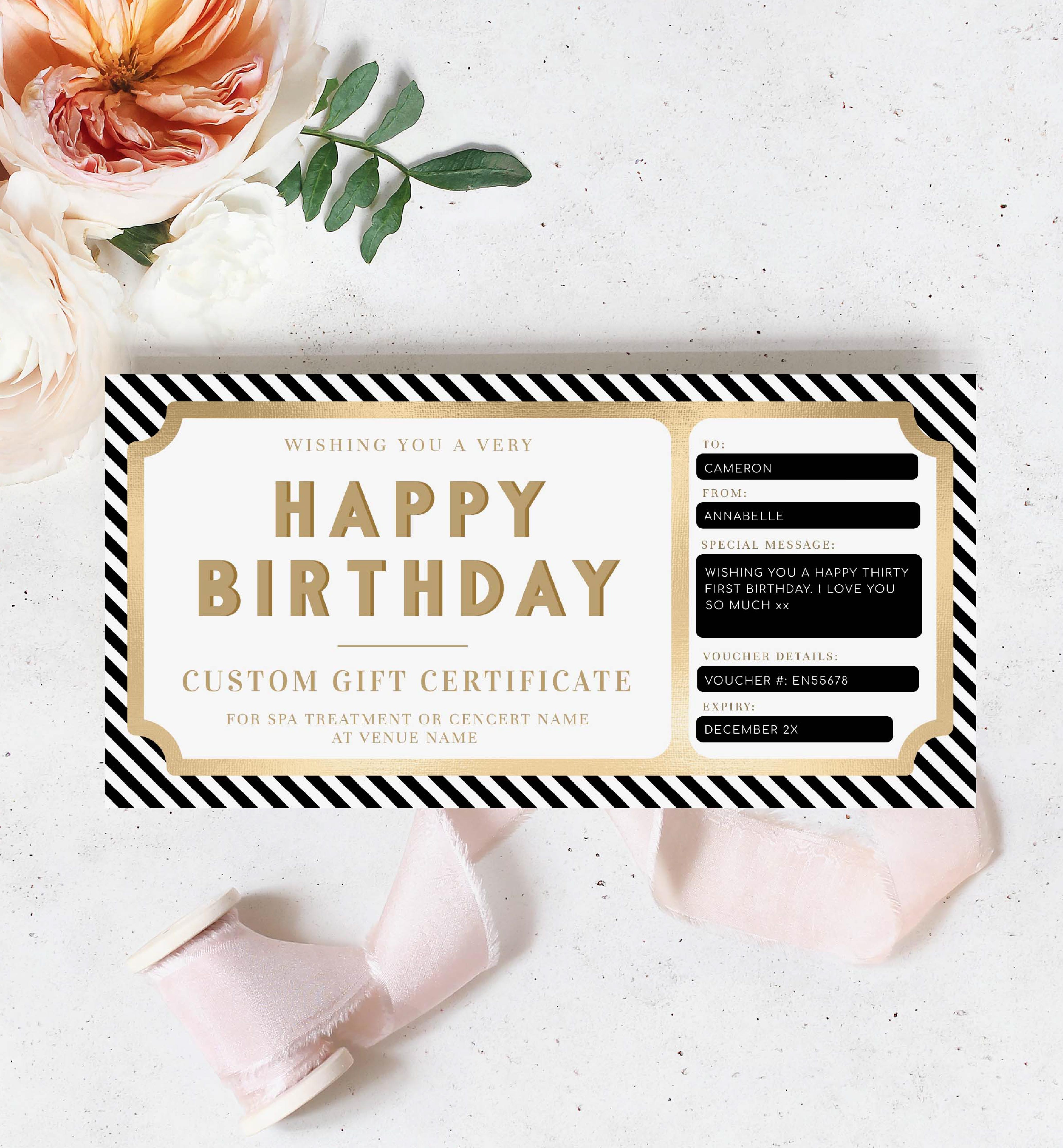 STR-BKW-14-B1813 - STRIPE - BLACK WHITE - HAPPY BIRTHDAY GIFT CERTIFICATE design preview
