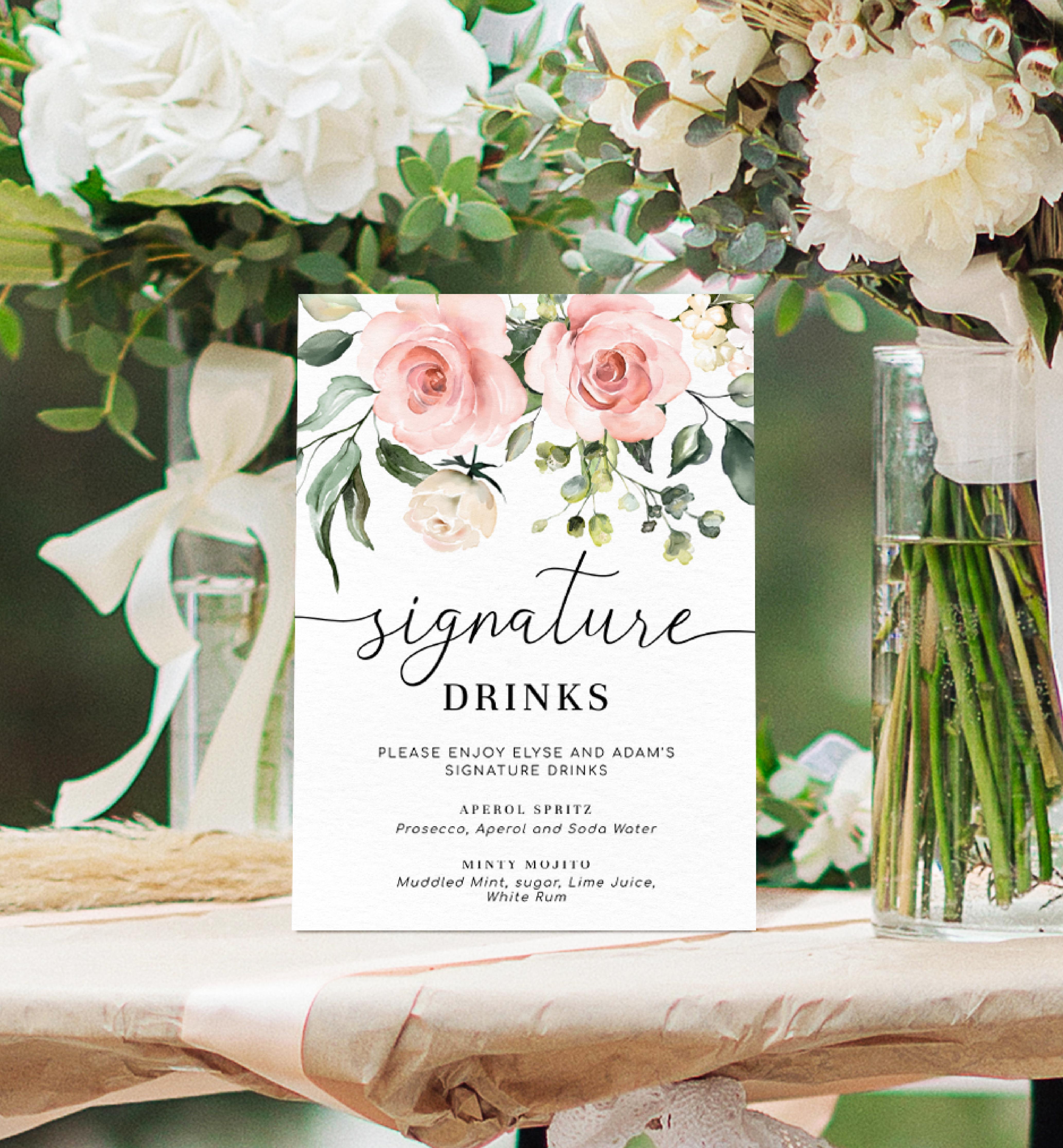 DAR-PNK-7-B2243 - DARCY FLORAL - PINK - SIGNATURE DRINKS SIGN design preview