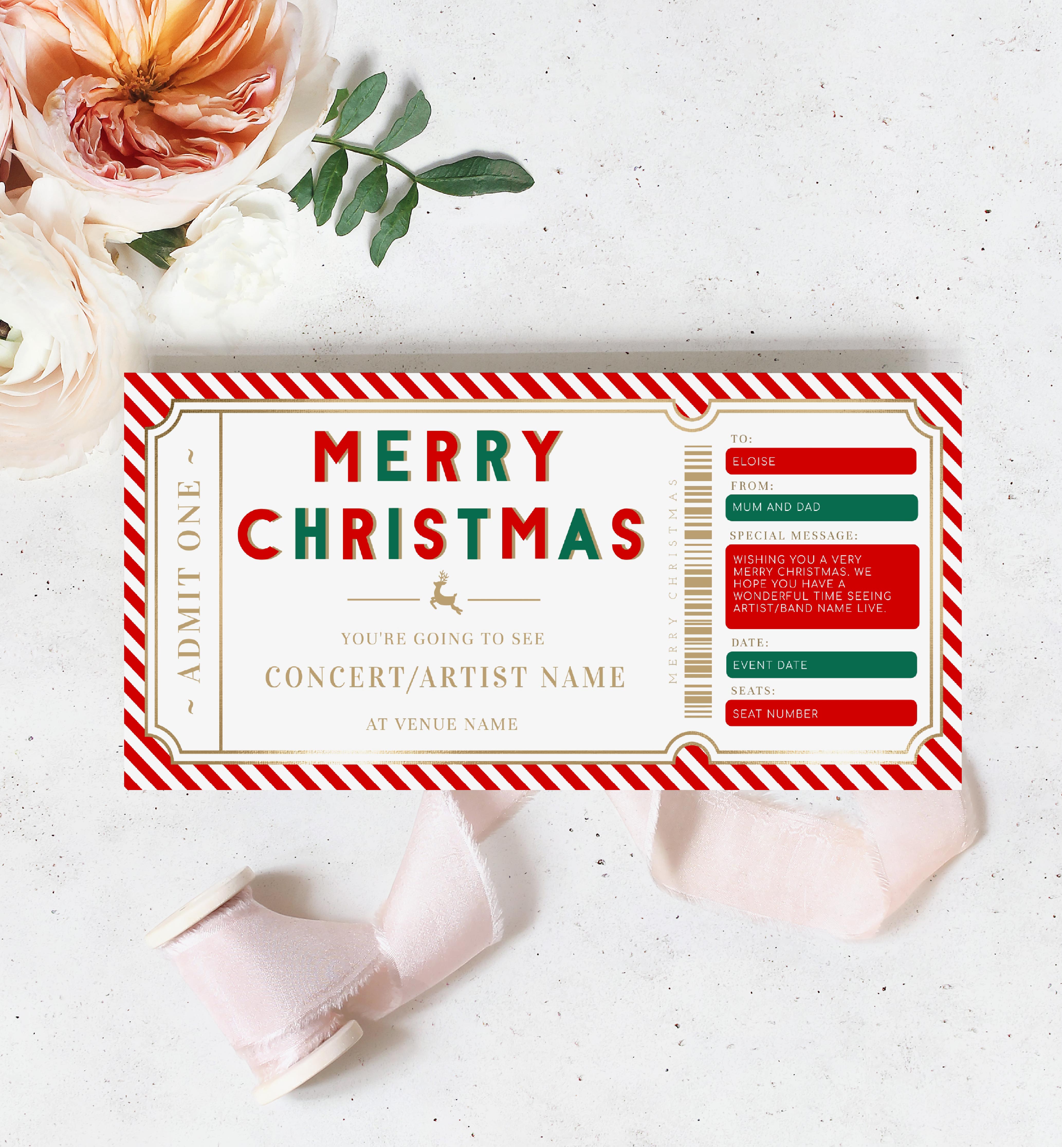 STR-RDW-14-B2417 - STRIPE - RED WHITE - CHRISTMAS CONCERT GIFT CERTIFICATE design preview