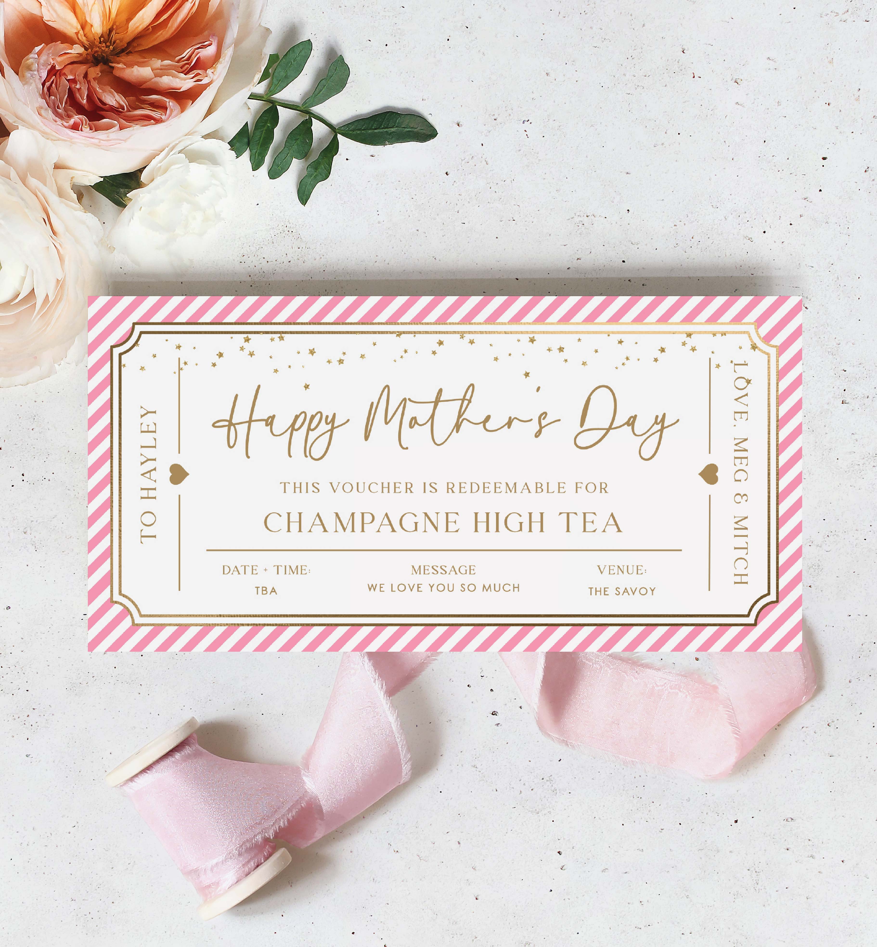 PAN-PKG-14-B3165 - PAINTLY - PINK GOLD - MOTHER'S DAY HIGH TEA VOUCHER design preview