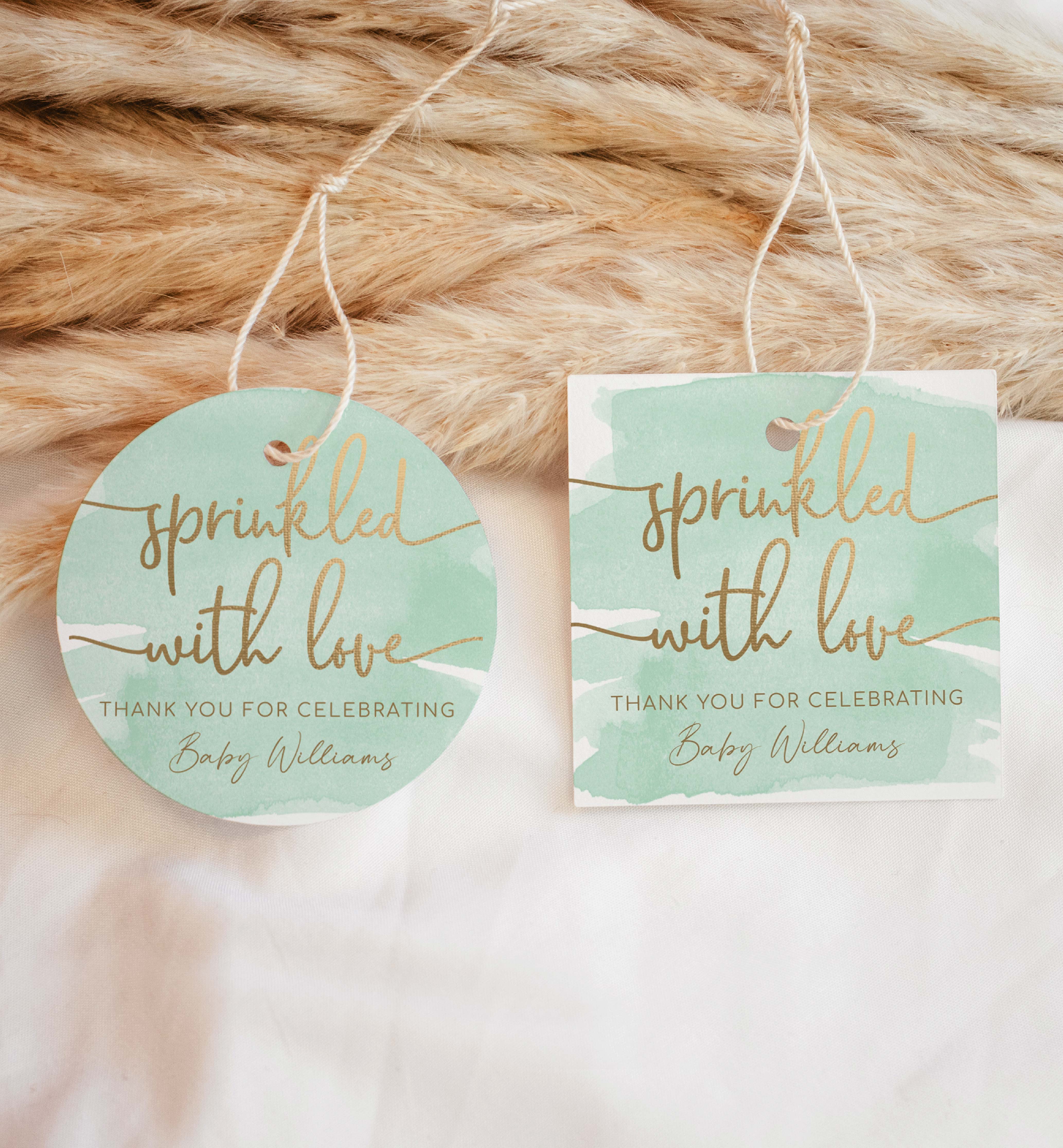 WAT-GRE-6-B2482 - WATERCOLOUR GREEN - GOLD - SPRINKLED WITH LOVE TAG design preview