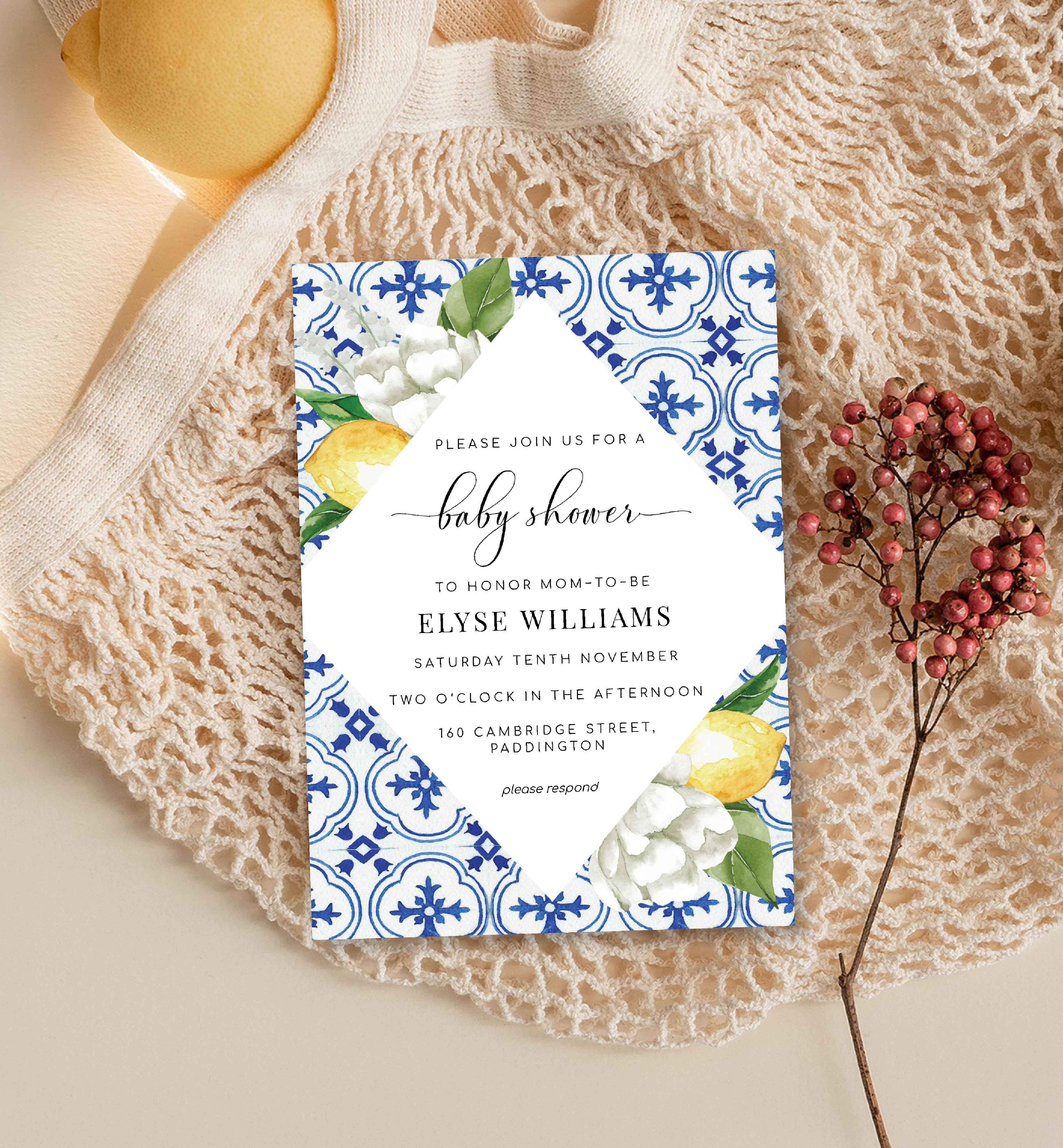 MED-BLU-1-B044 - THE MED LEMONS - BABY SHOWER INVITATION design preview