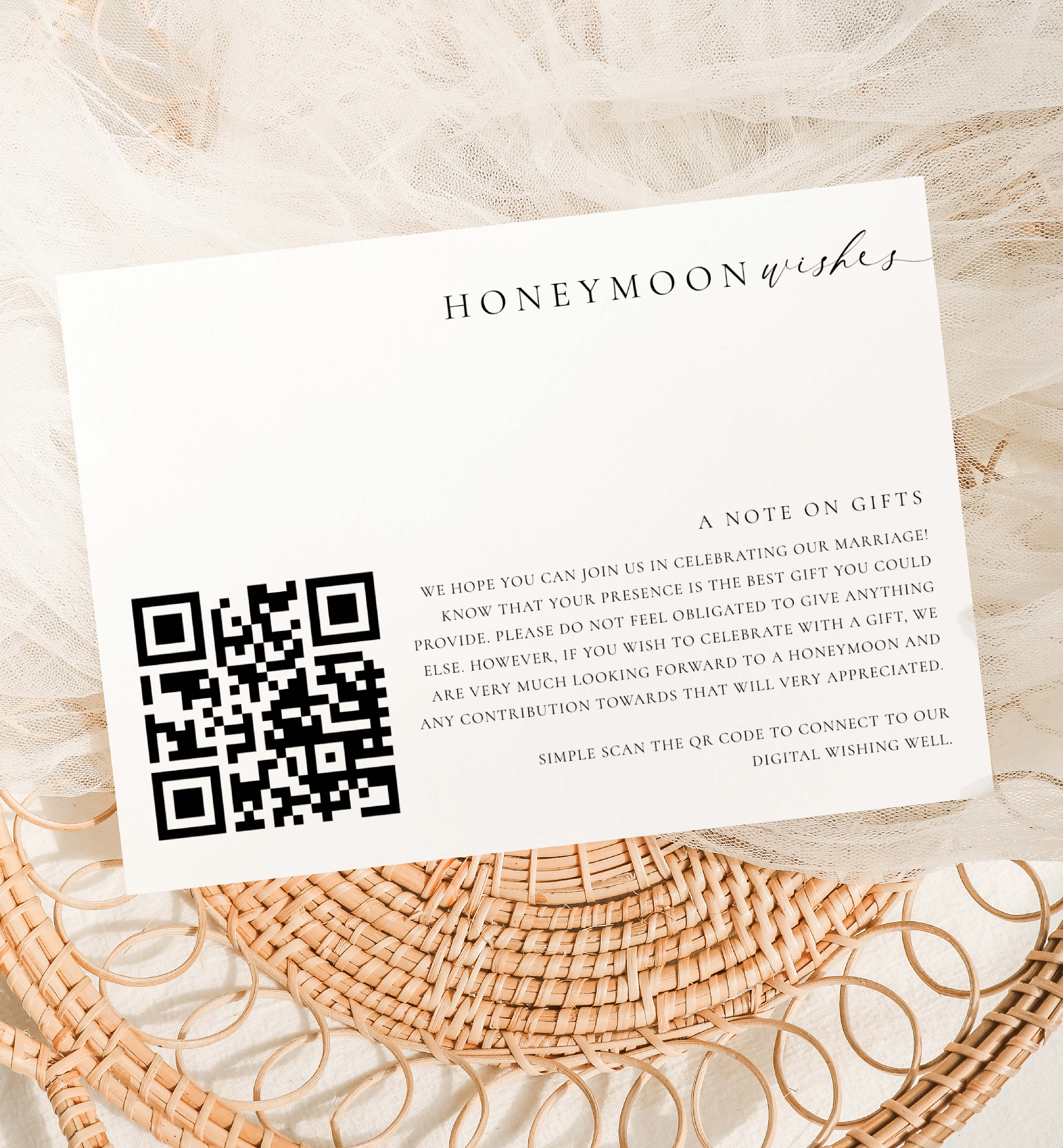 ELE-WHT-2-B2751 - ELLESMERE - WHITE - QR CODE HONEYMOON FUND CARD design preview