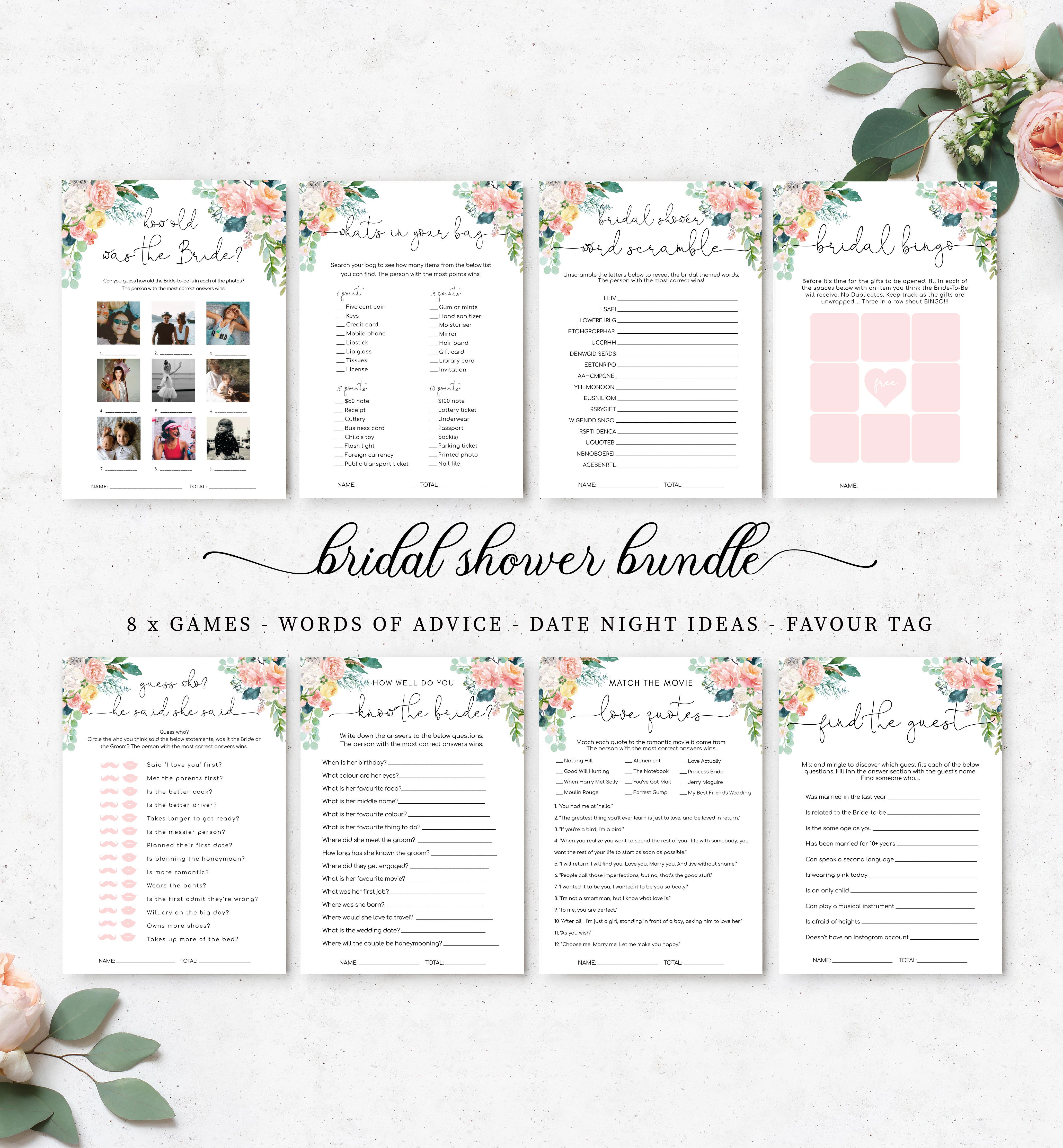 AFB-WHT-10-B967 - AFTERNOON BLOOM - WHITE - BRIDAL SHOWER GAME BUNDLE design preview