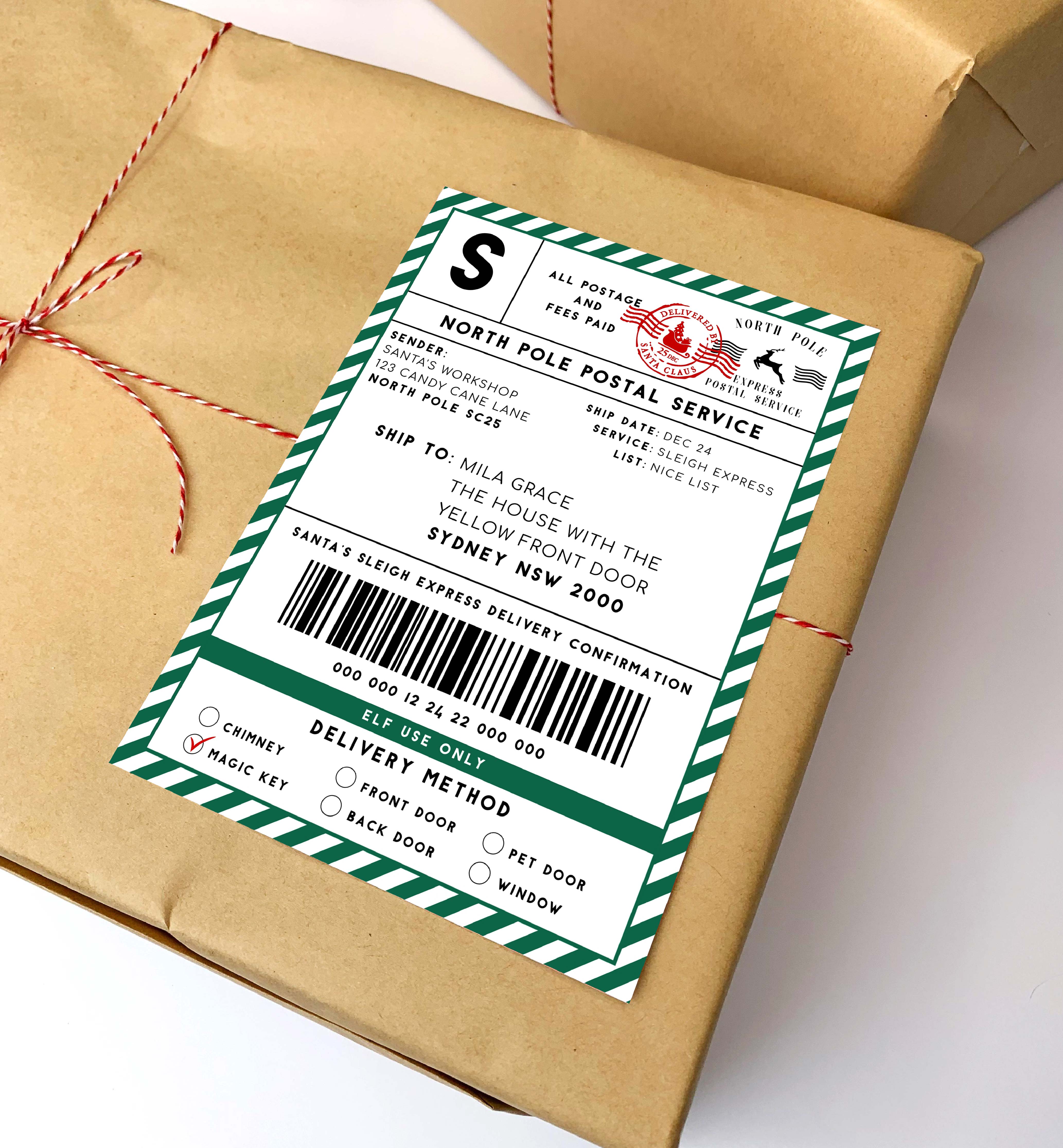 SAW-GRE-6-B2329 - SANTAS WORKSHOP - GREEN - SHIPPING LABEL design preview