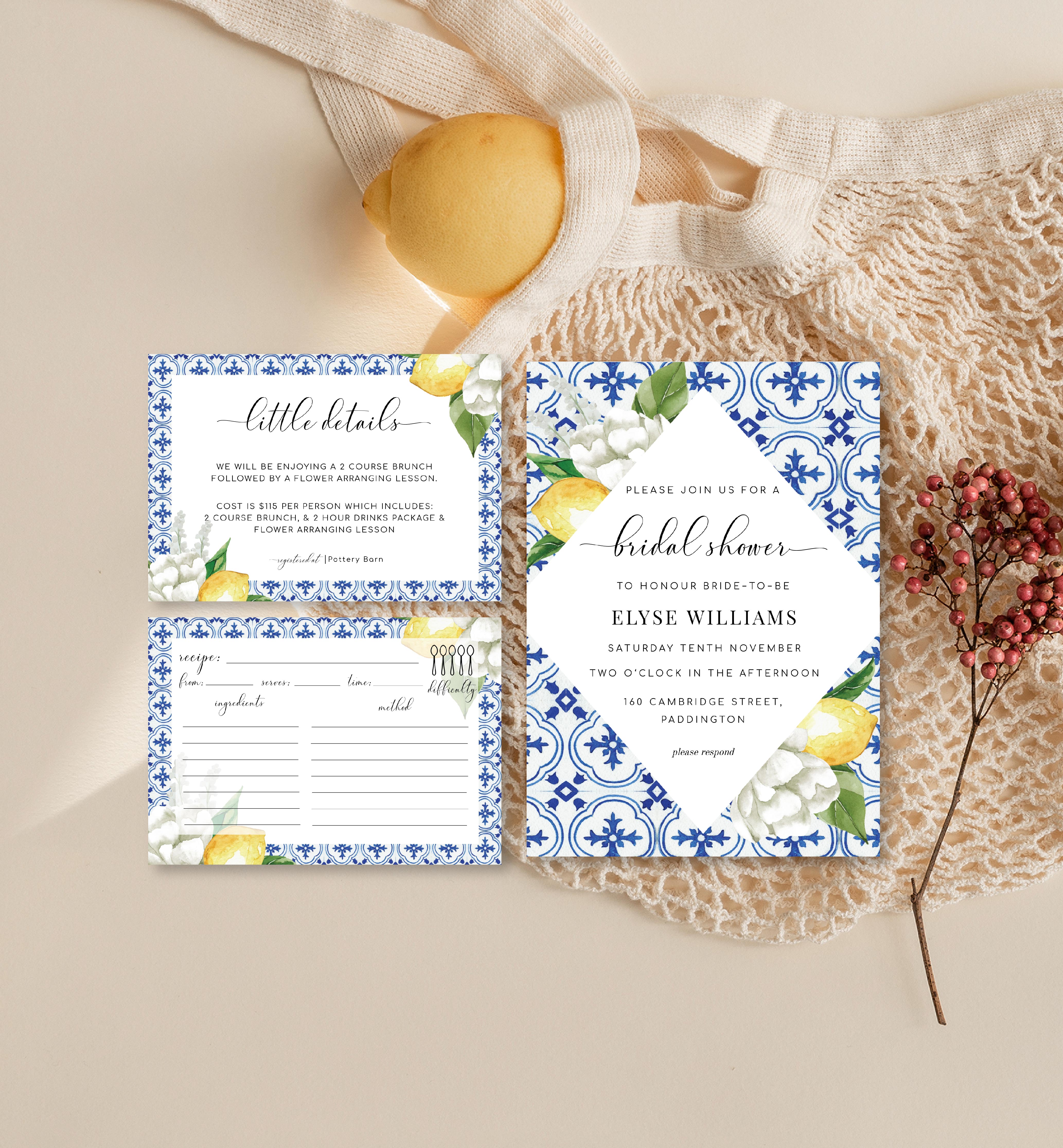 MED-BLU-1-B1317 - THE MED - LEMONS - BRIDAL SHOWER INVITATION SUITE design preview
