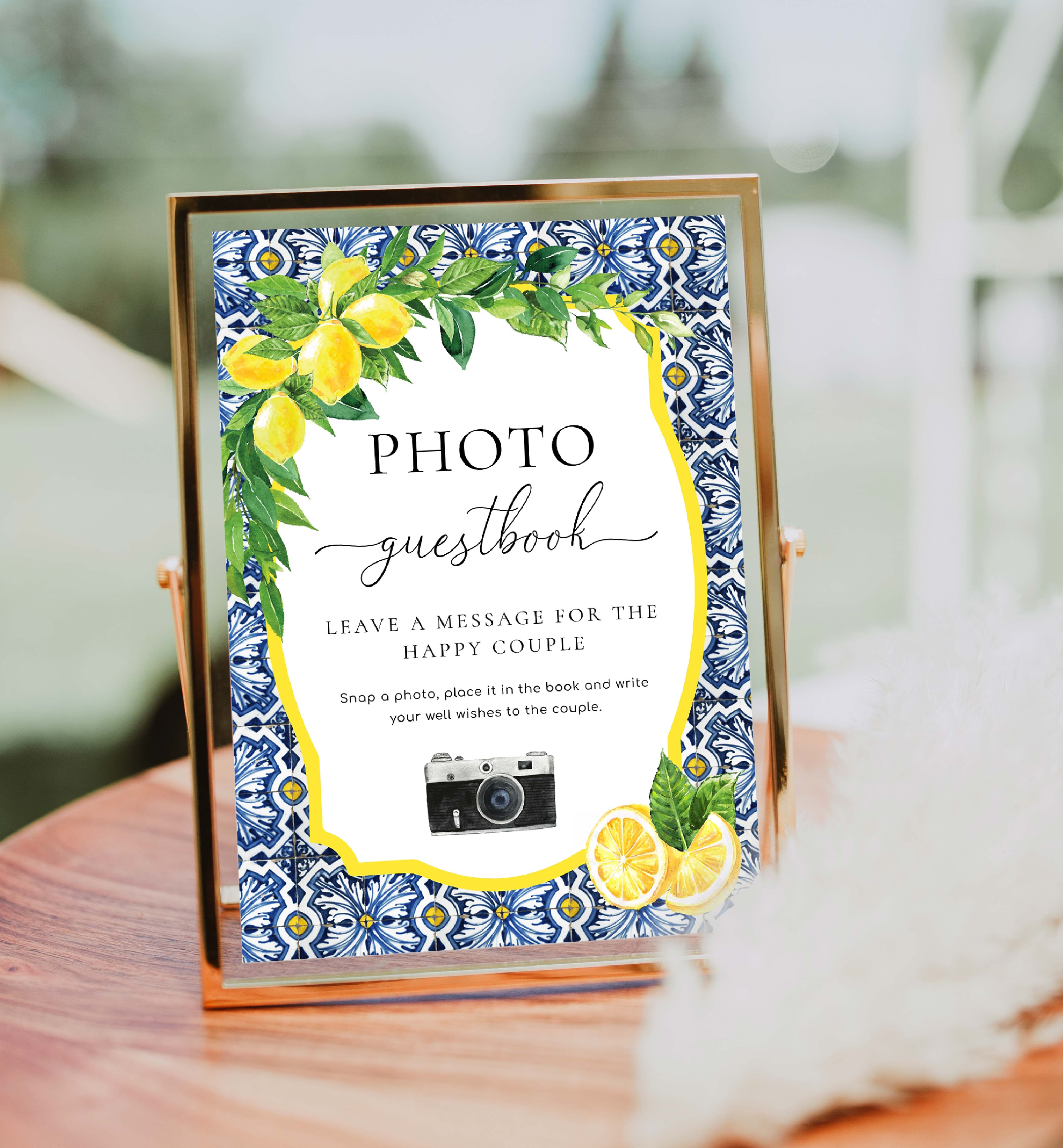 POS-BLY-7-B2805 - POSITANO - BLUE TILE - LEMONS - PHOTO GUESTBOOK SIGN design preview