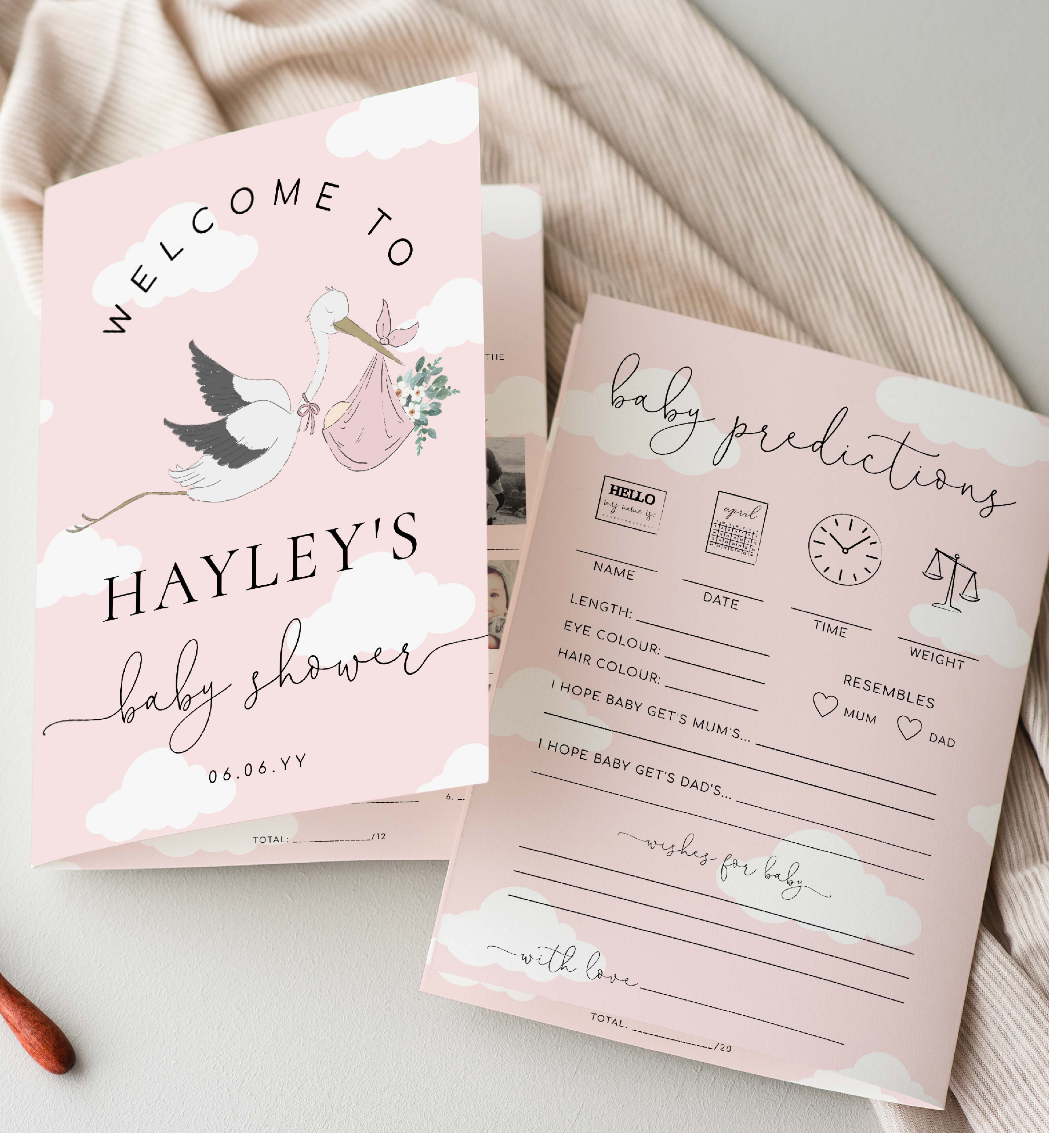 STO-PNK-10-B3121 - STORK - PINK - BABY SHOWER GAME BOOKLET design preview