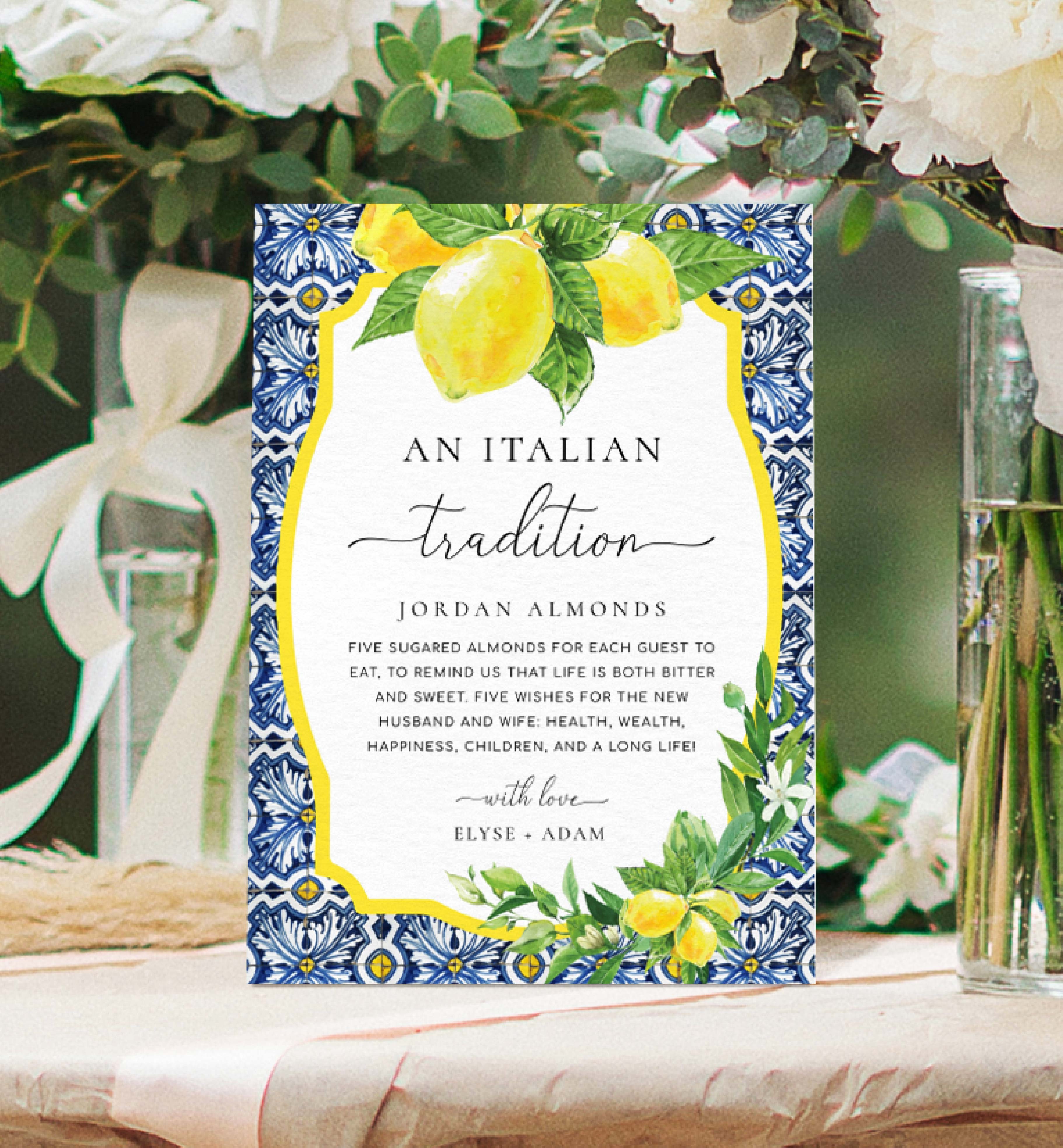 POS-BLY-7-B3255 - POSITANO - BLUE TILE LEMONS - ITALIAN TRADITIONS SIGN design preview