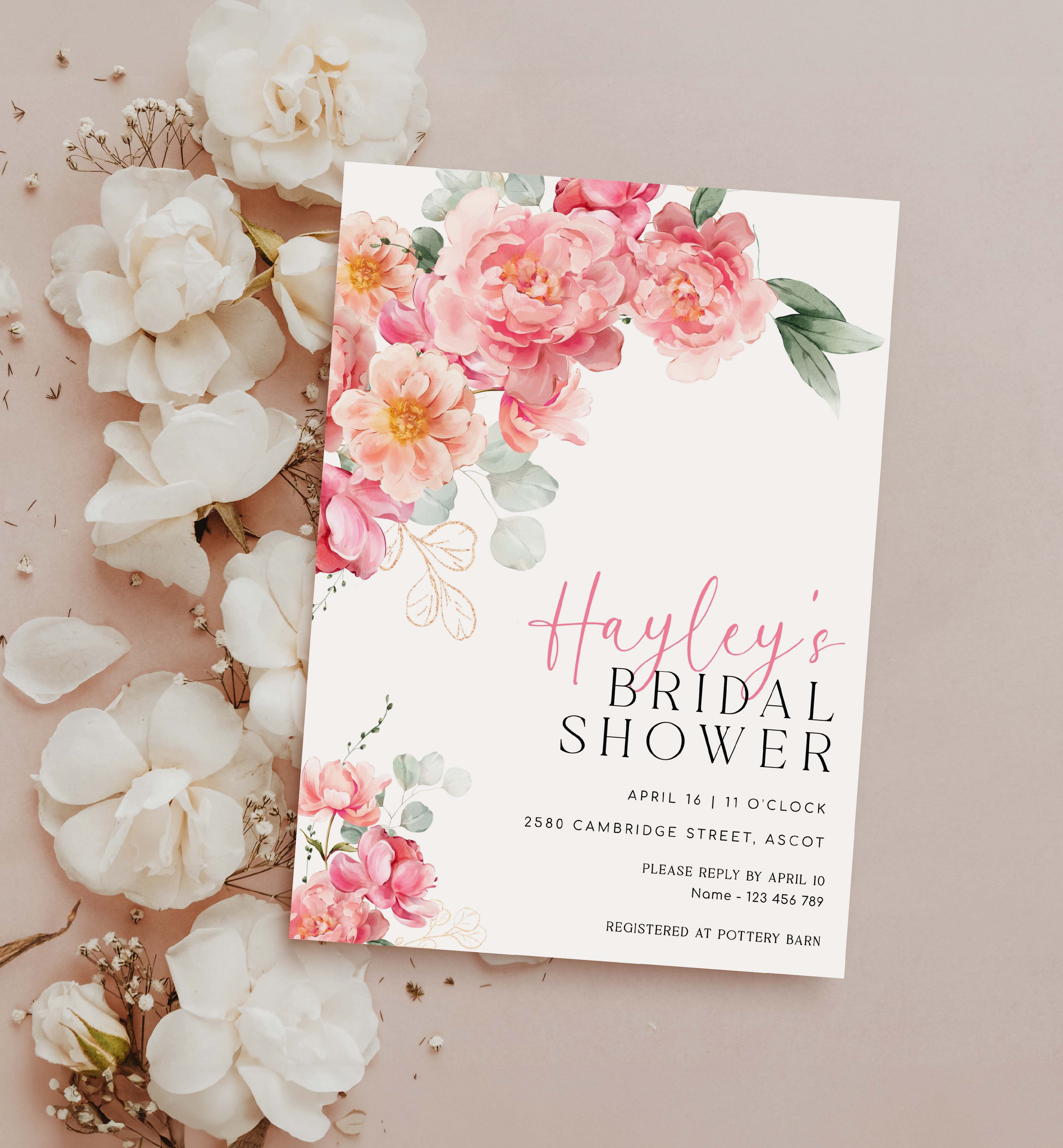 PIP-WHT-1-B3143 - PIPER - WHITE - BRIDAL SHOWER INVITATION design preview