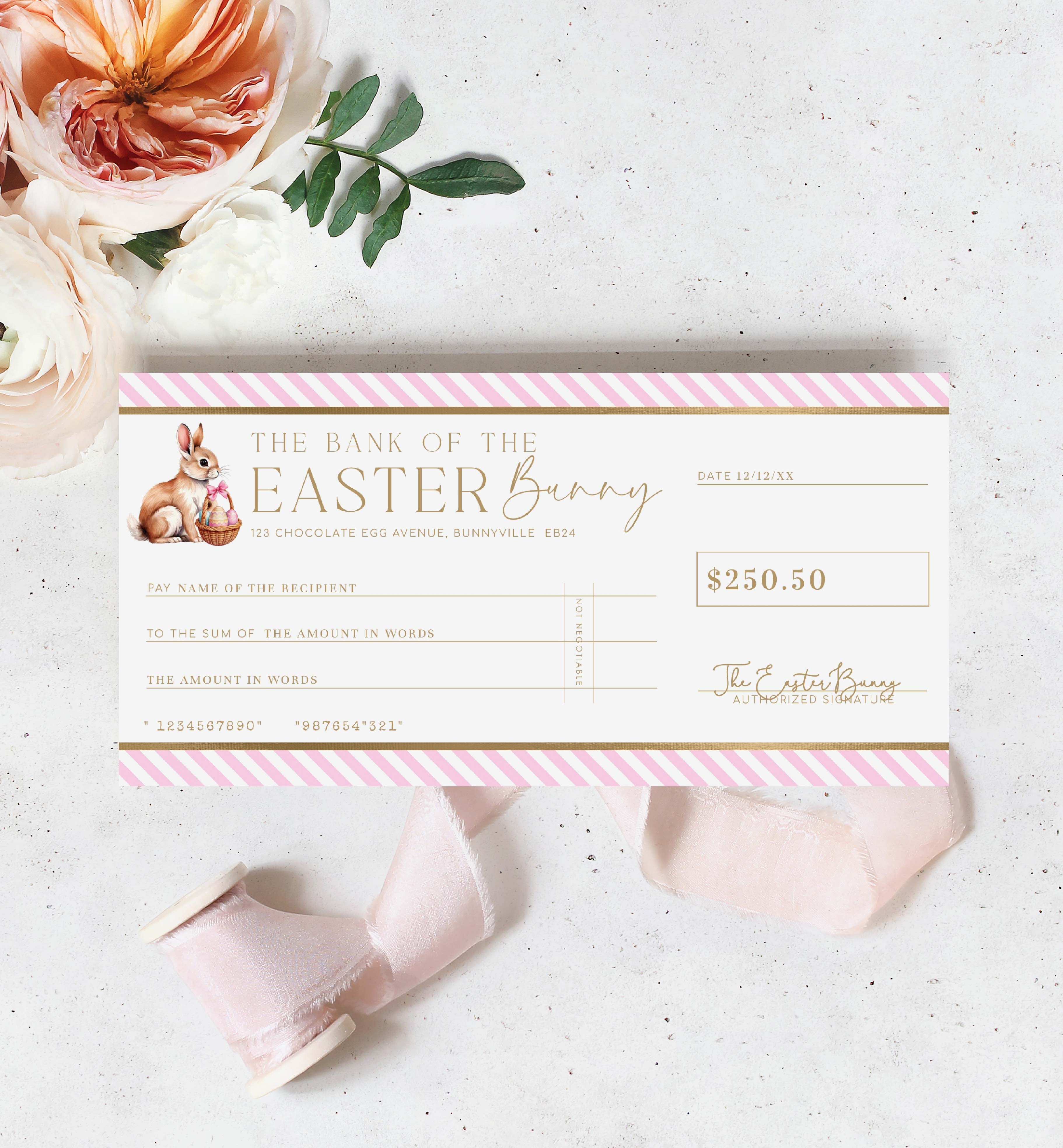 STR-PNK-14-B3483 - STRIPE - PINK - EASTER CHEQUE CERTIFICATE design preview