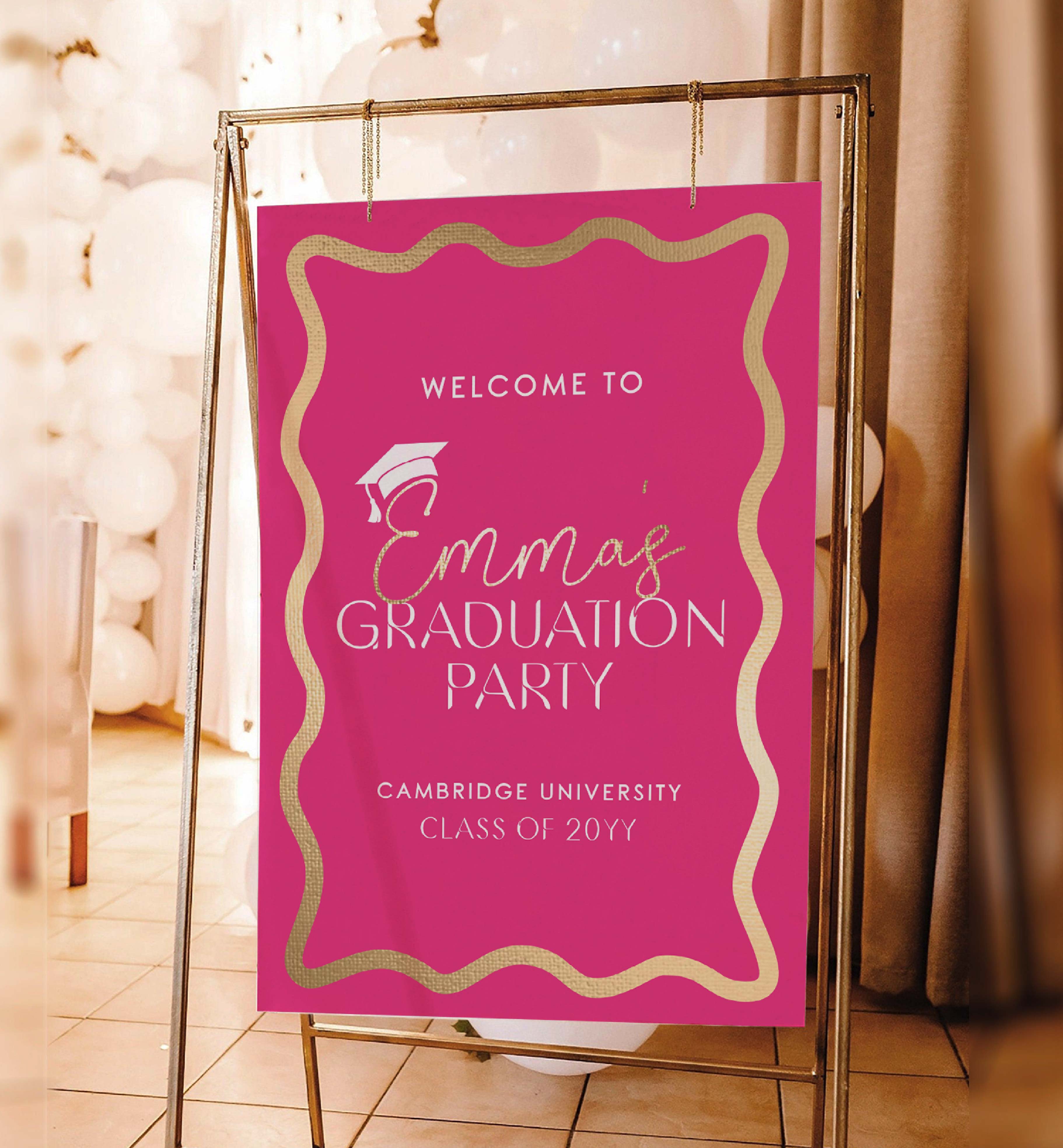 WAV-HPG-3-B3204 - WAVE - HOT PINK GOLD - GRADUATION WELCOME SIGN design preview