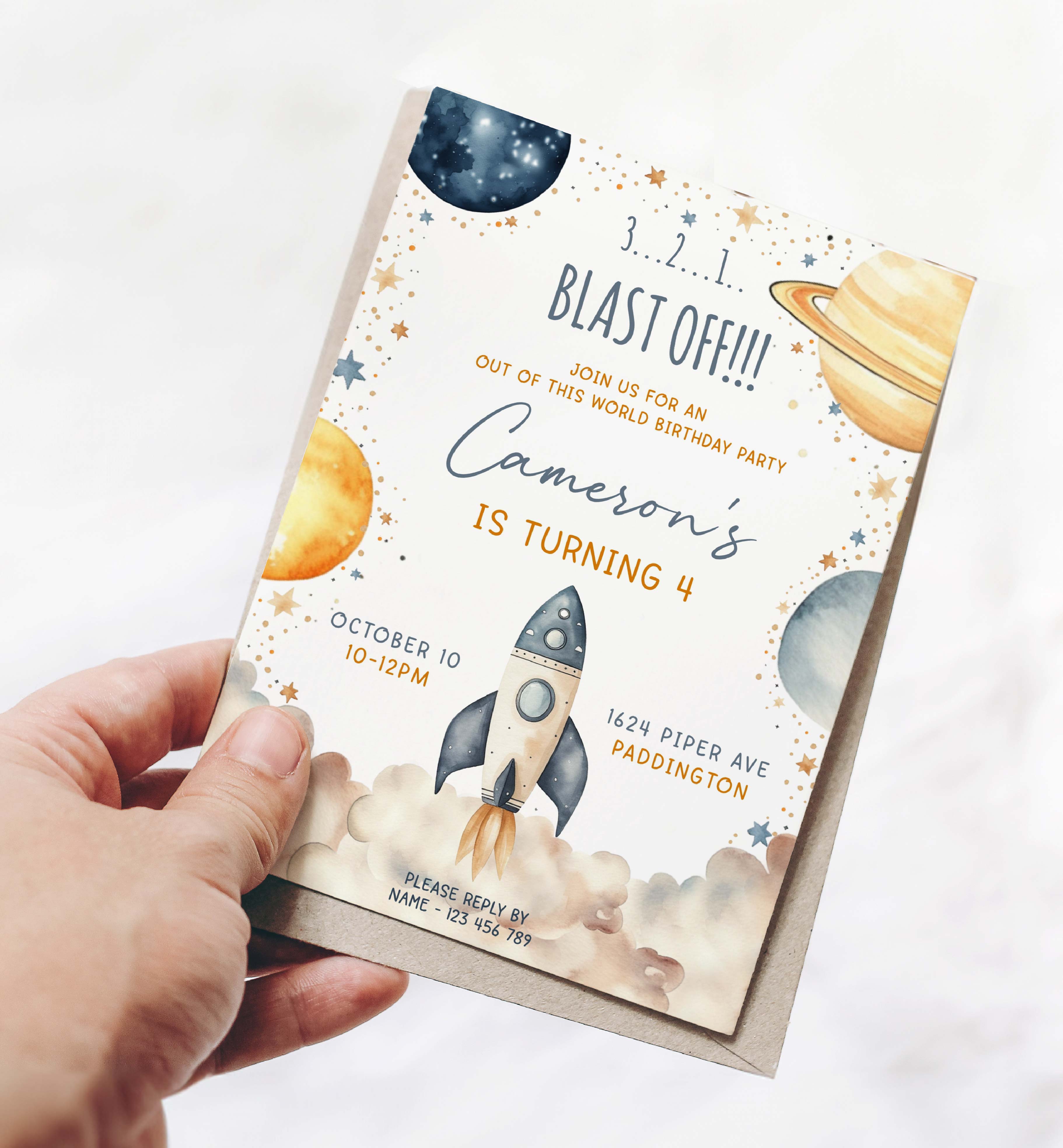 SPA-WHT-1-B3333 - SPACE - WHITE - BIRTHDAY INVITATION design preview
