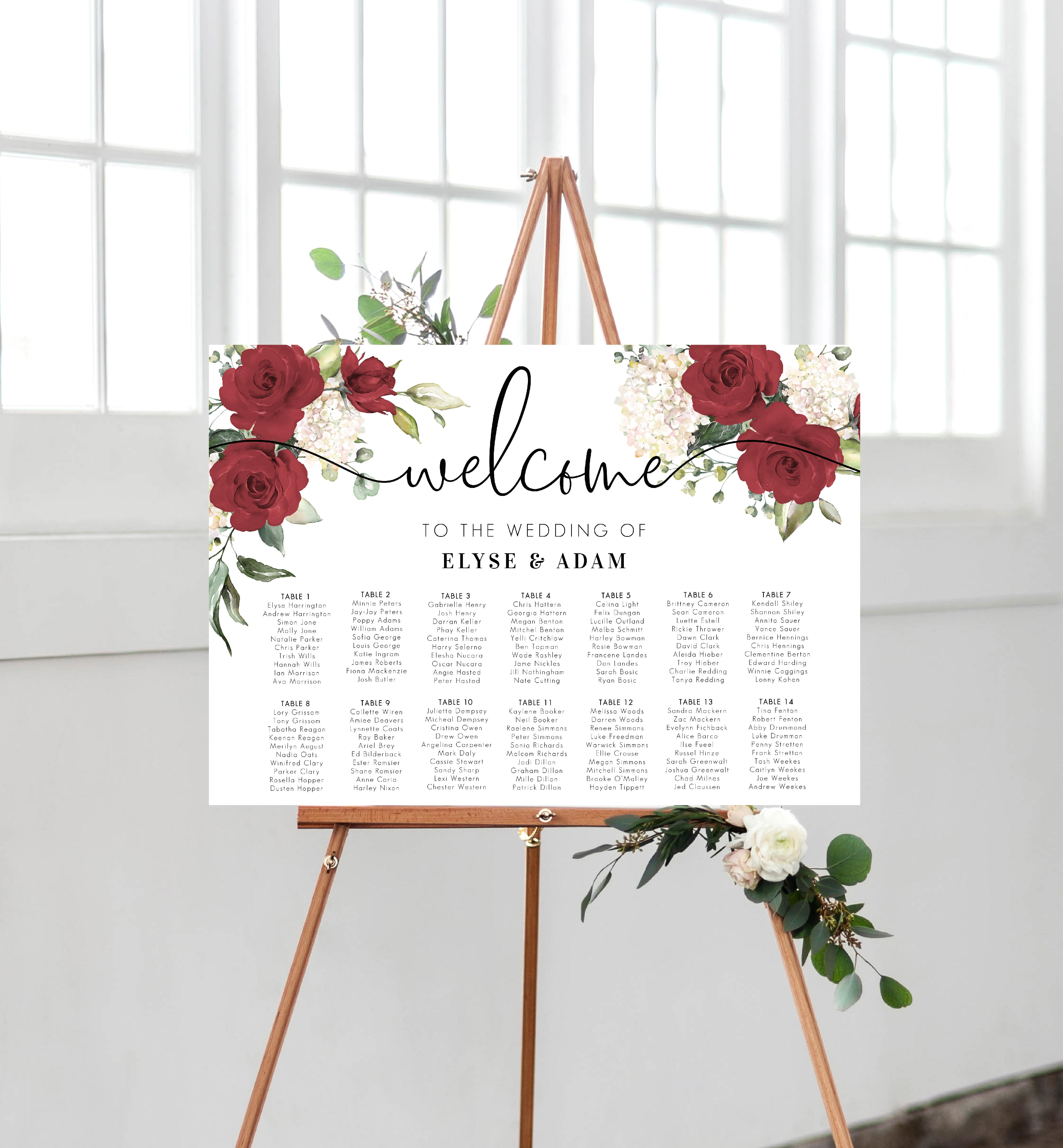 DAR-RED-4-B007-DARCY FLORAL RED - SEATING CHART - LANDSCAPE design preview