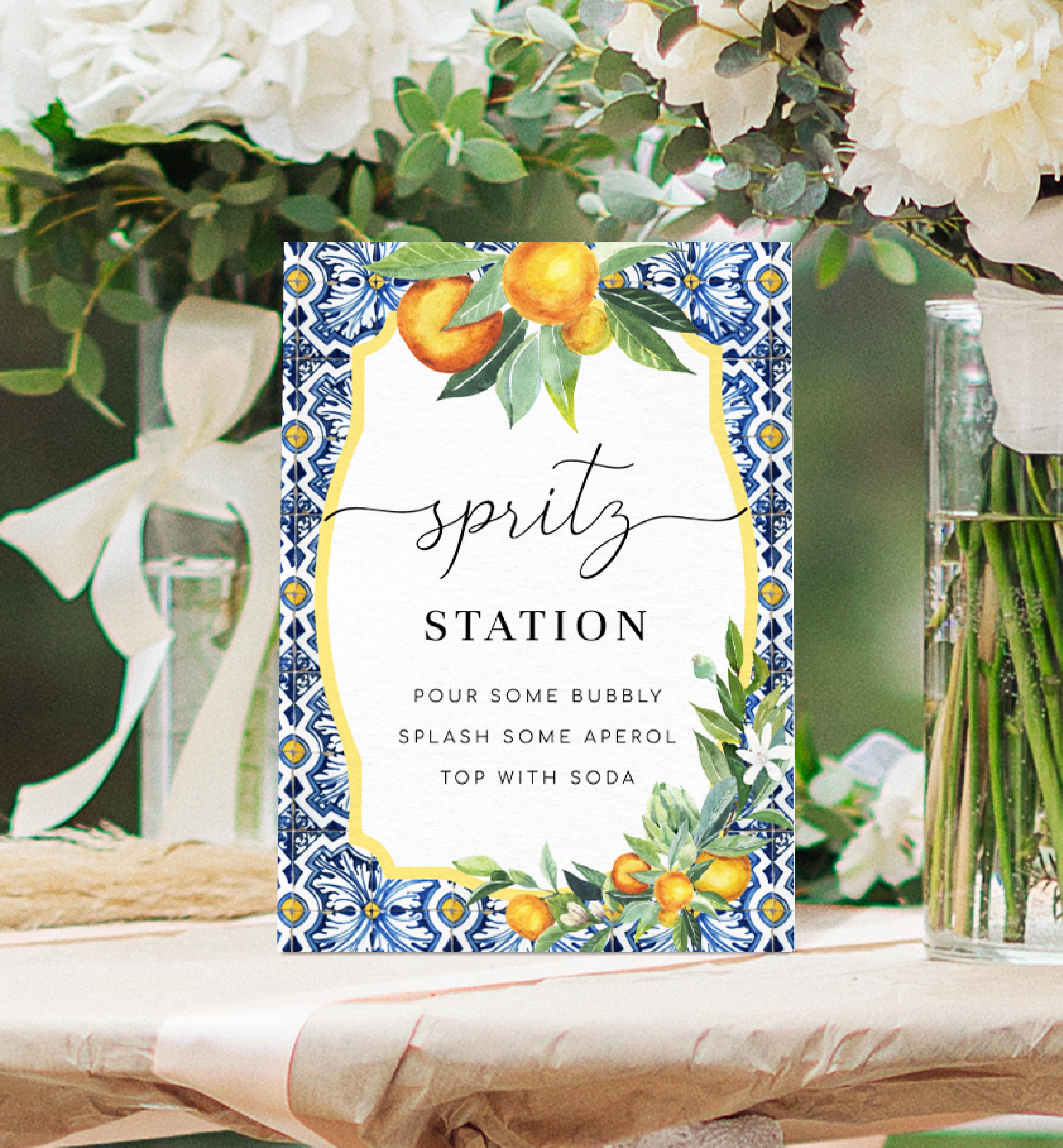 POS-BLO-7-B2176 - POSITANO BLUE TILE - ORANGE - SPRITZ STATION SIGN design preview