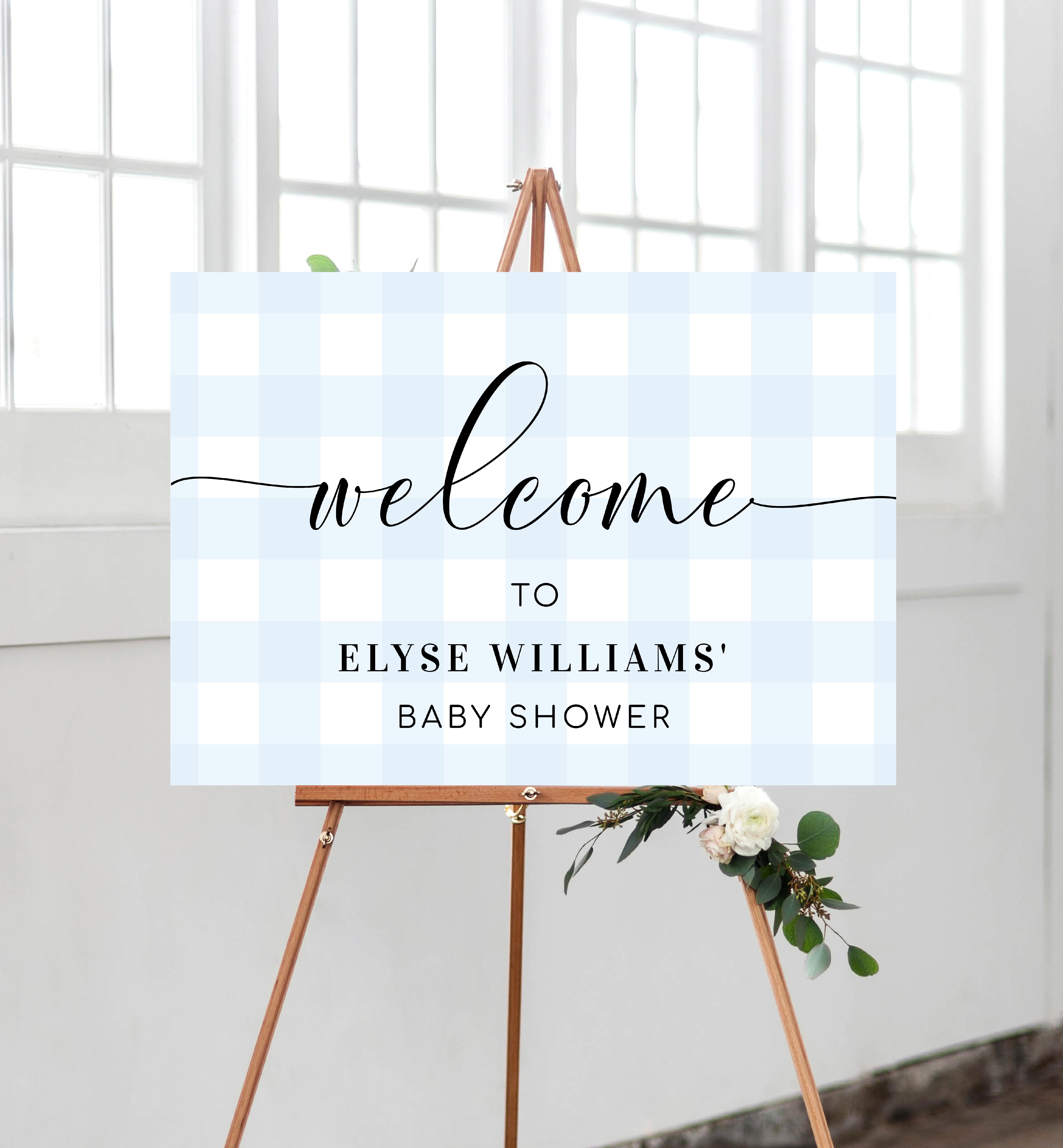 GIN-BLU-3-B011-GINGHAM BLUE - WELCOME SIGN design preview