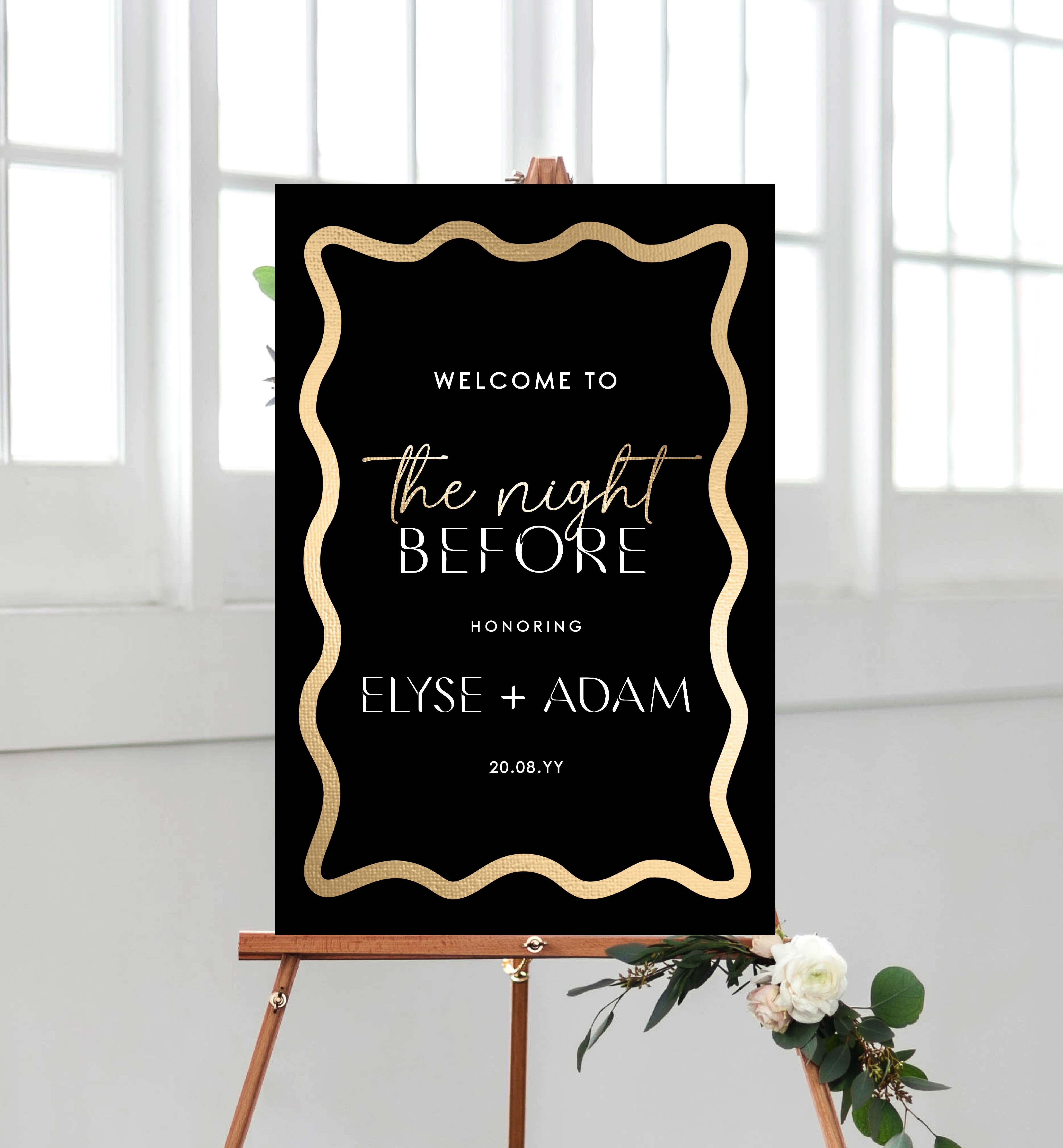 WAV-BKG-3-B2719 - WAVE - BLACK GOLD - REHEARSAL DINNER WELCOME SIGN design preview