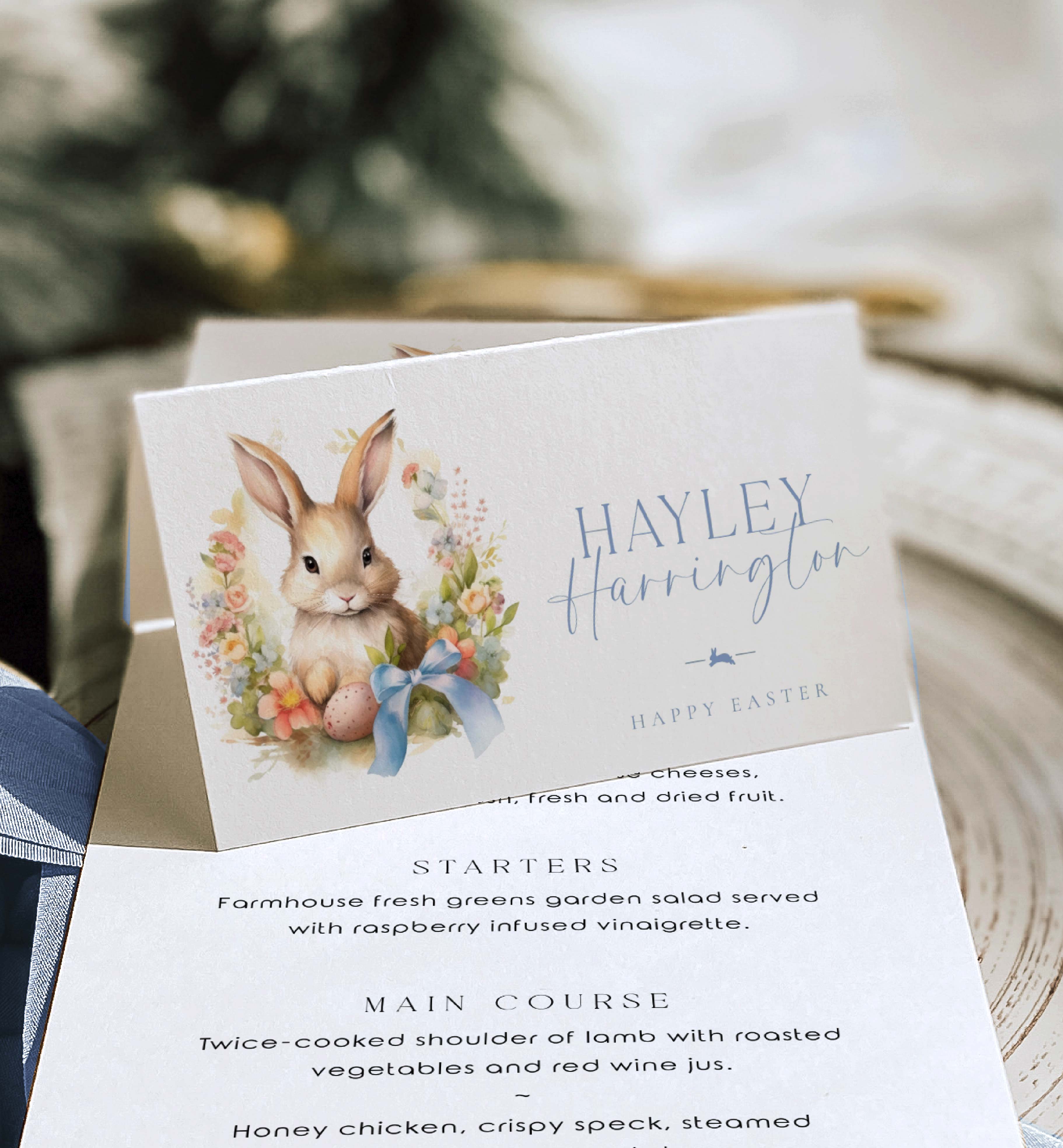EAS-WHT-5-B3519 - EASTER - WHITE - BUNNY FLAT PLACE CARD design preview