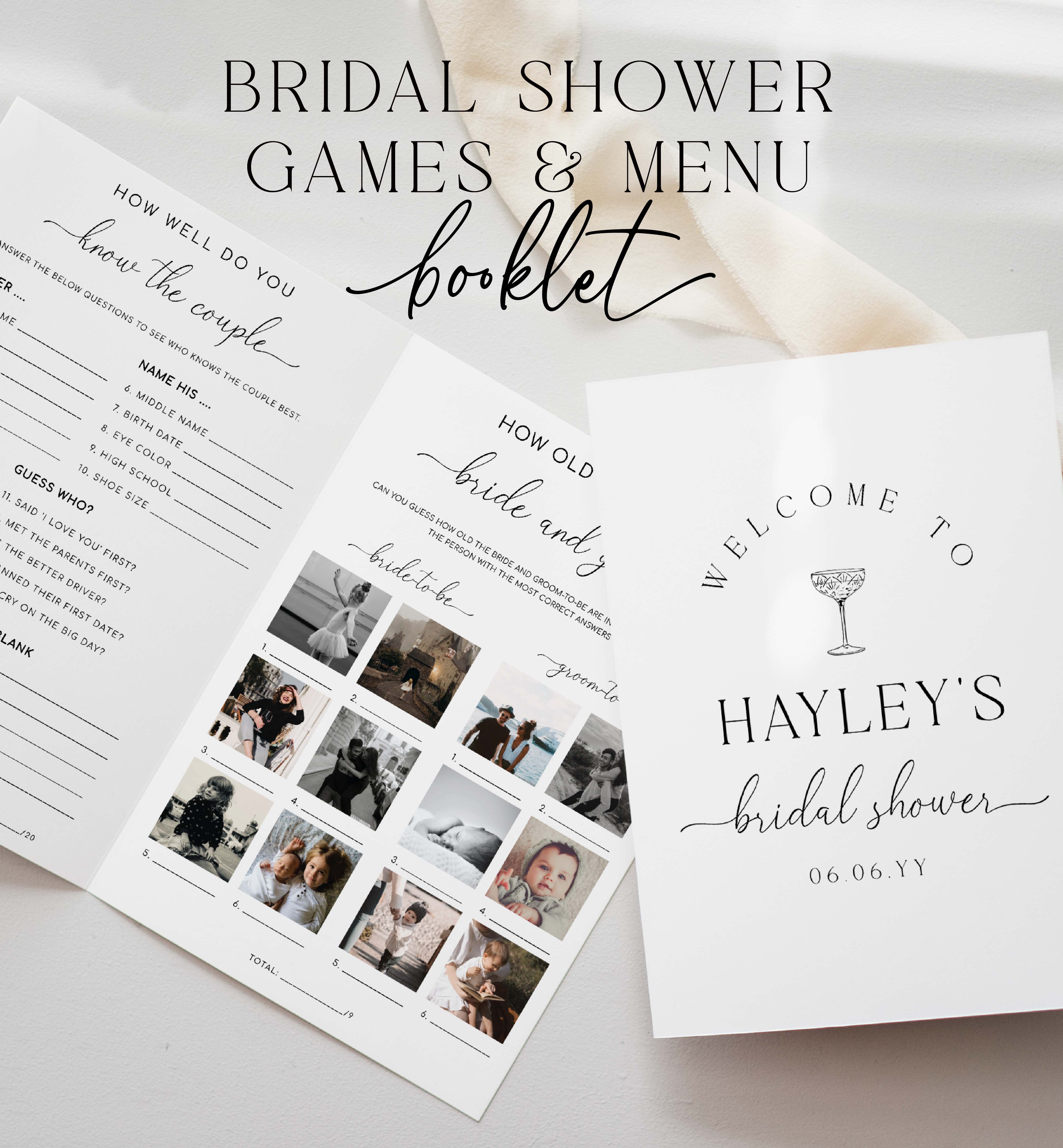 QSC-WHT-10-B3090 - QUINN SCRIPT - WHITE - BRIDAL SHOWER GAME BOOKLET design preview