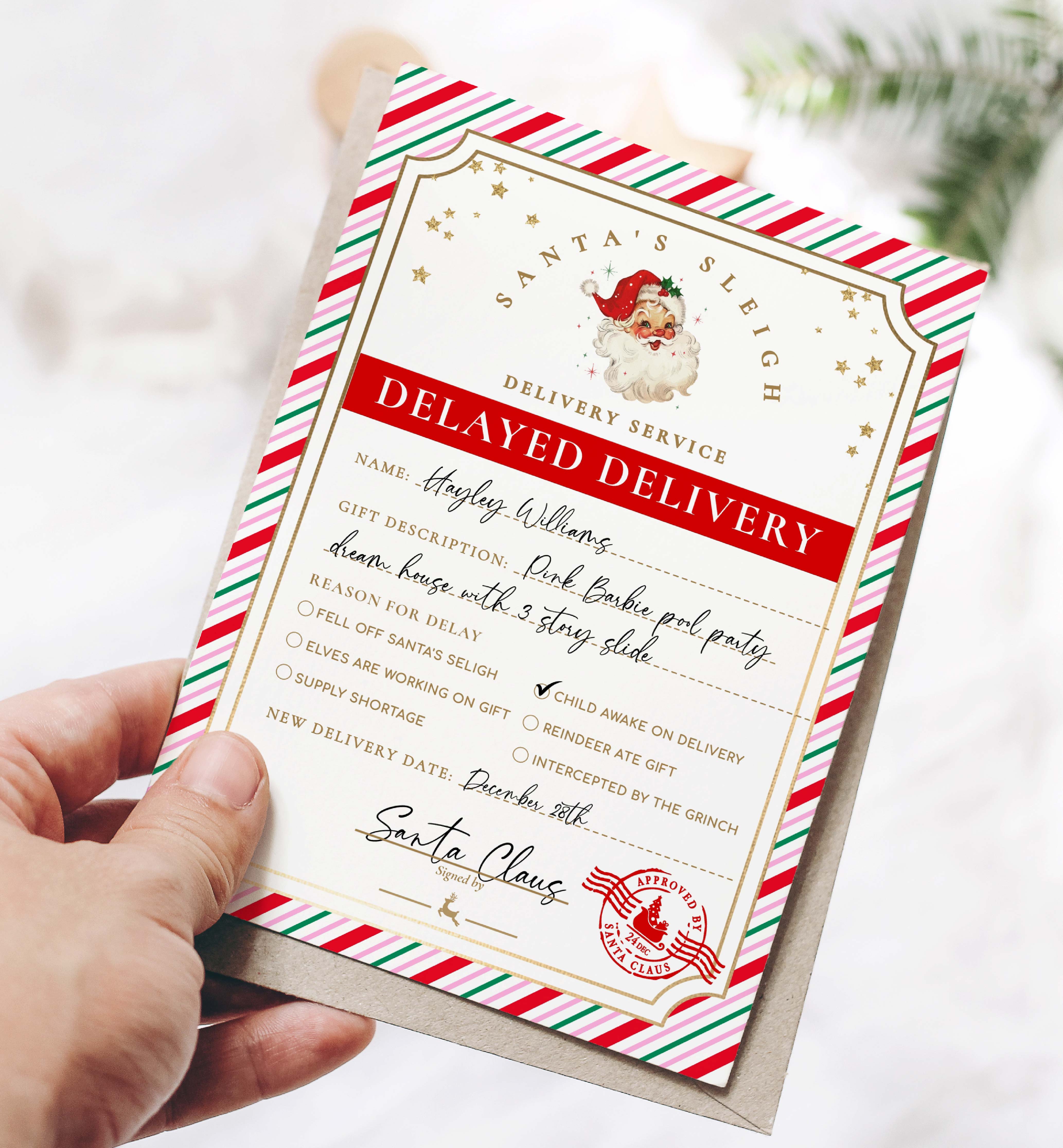 SAW-PMT-6-B2938 - SANTAS WORKSHOP - PINK MULTI - DELAYED DELIVERY TAG design preview