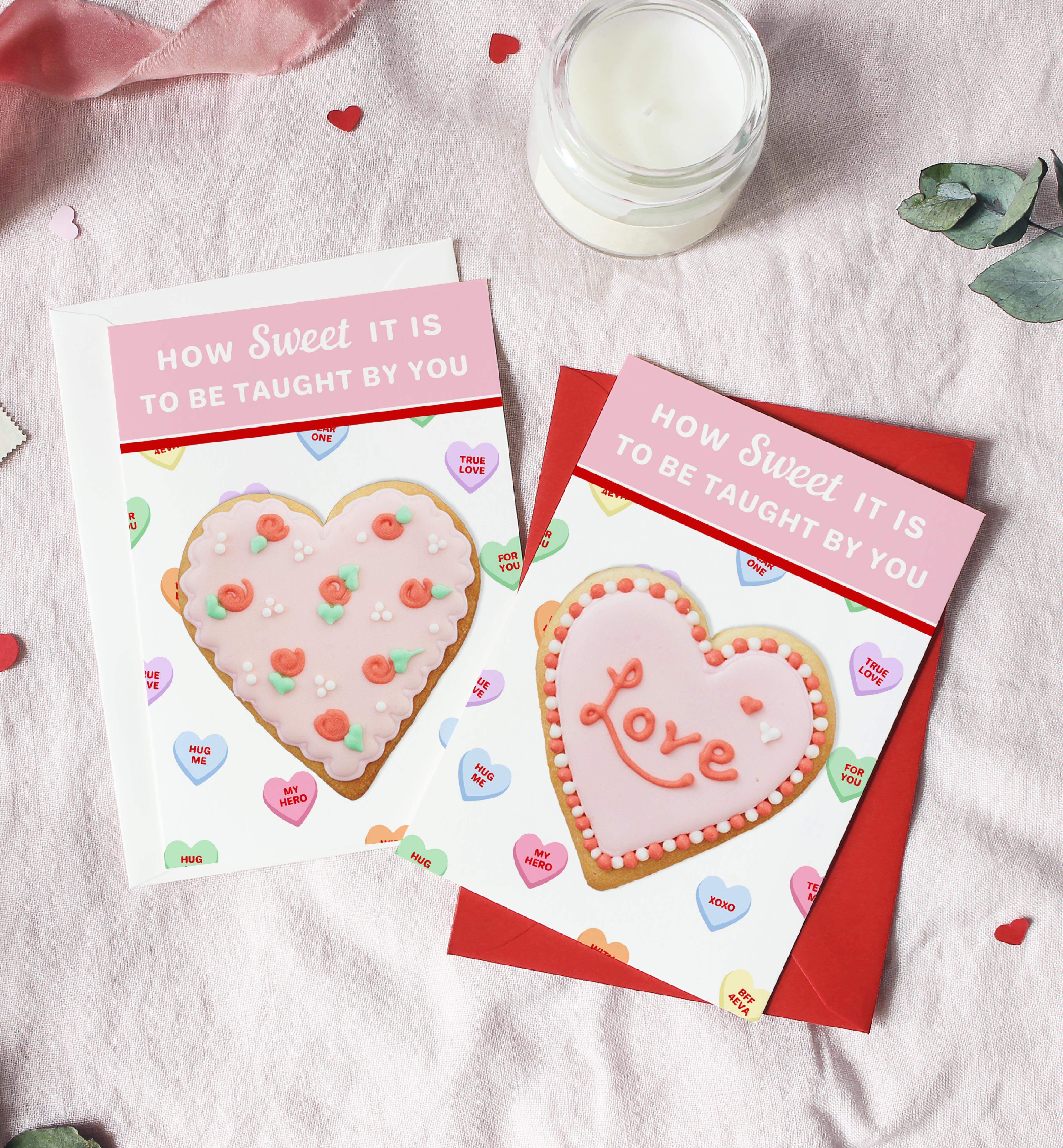 CNH-WHT-6-B2425 - CONVERSATION HEARTS - WHITE - TEACHER SWEETHEART COOKIE CARD TAG design preview