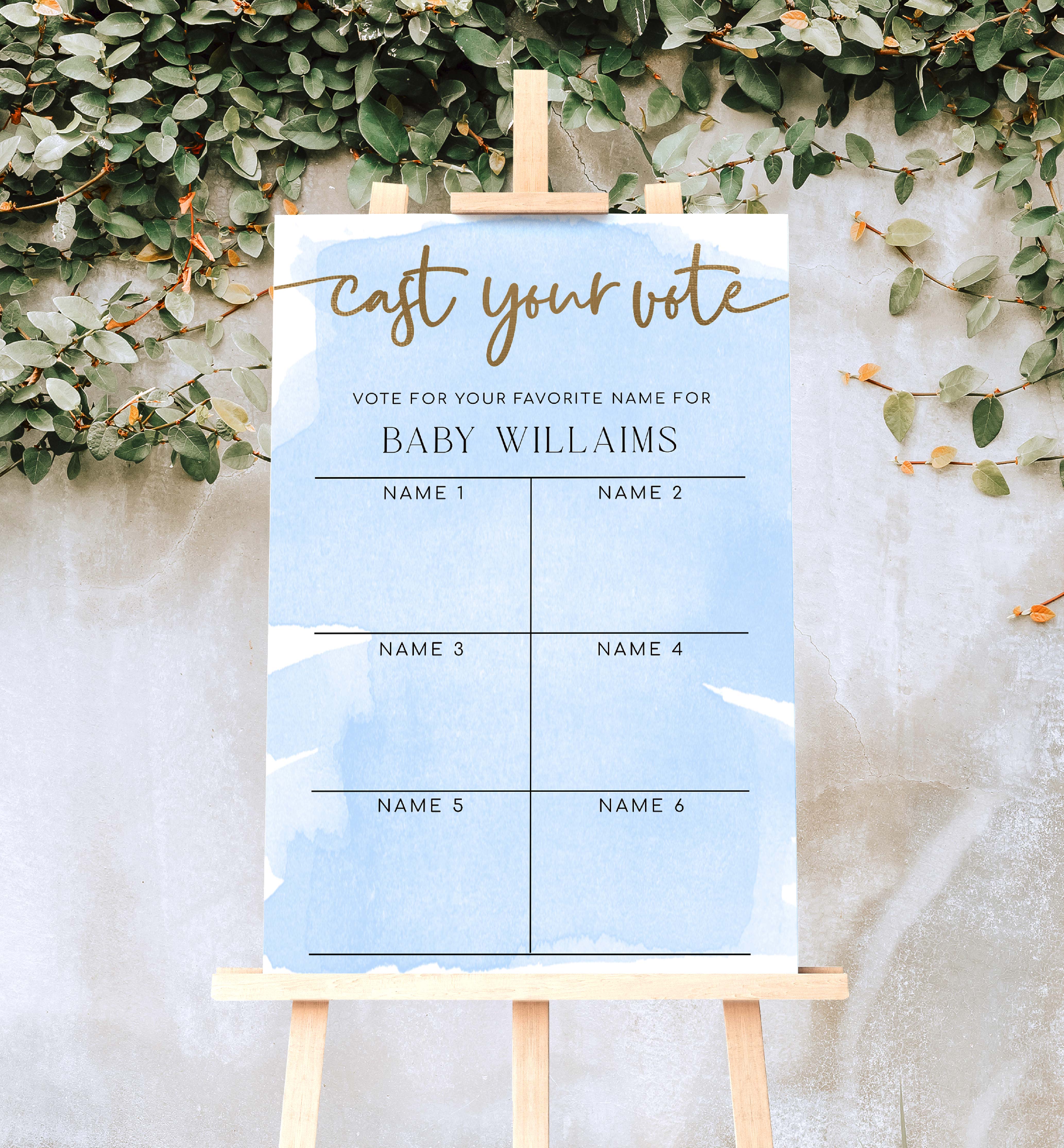 WAT-BLU-7-B3028 - WATERCOLOUR - BLUE GOLD - NAME VOTING BOARD design preview