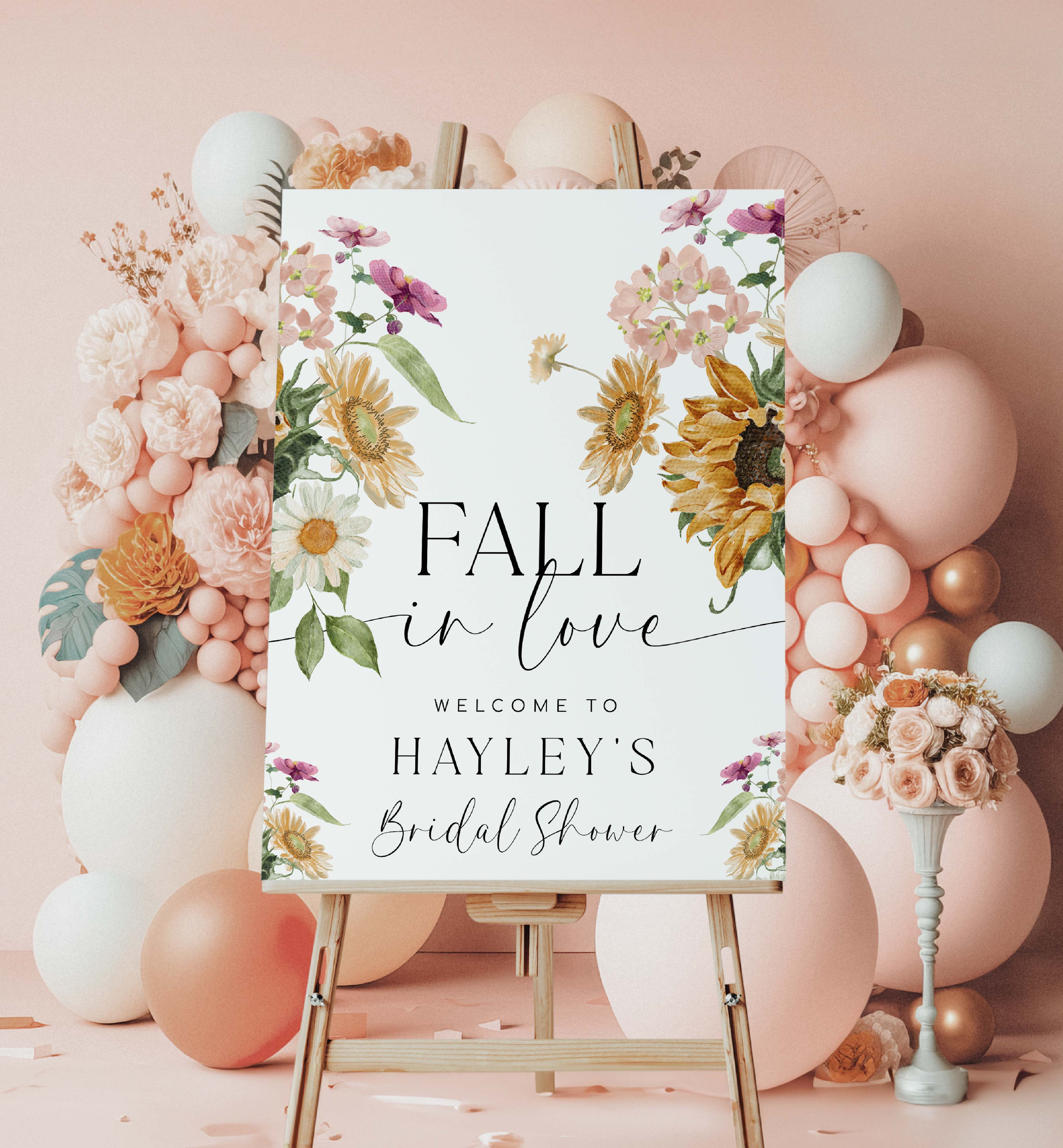 MEW-WHT-3-B3356 - MEWS. FLORAL - WHITE - FALL IN LOVE WELCOME SIGN design preview