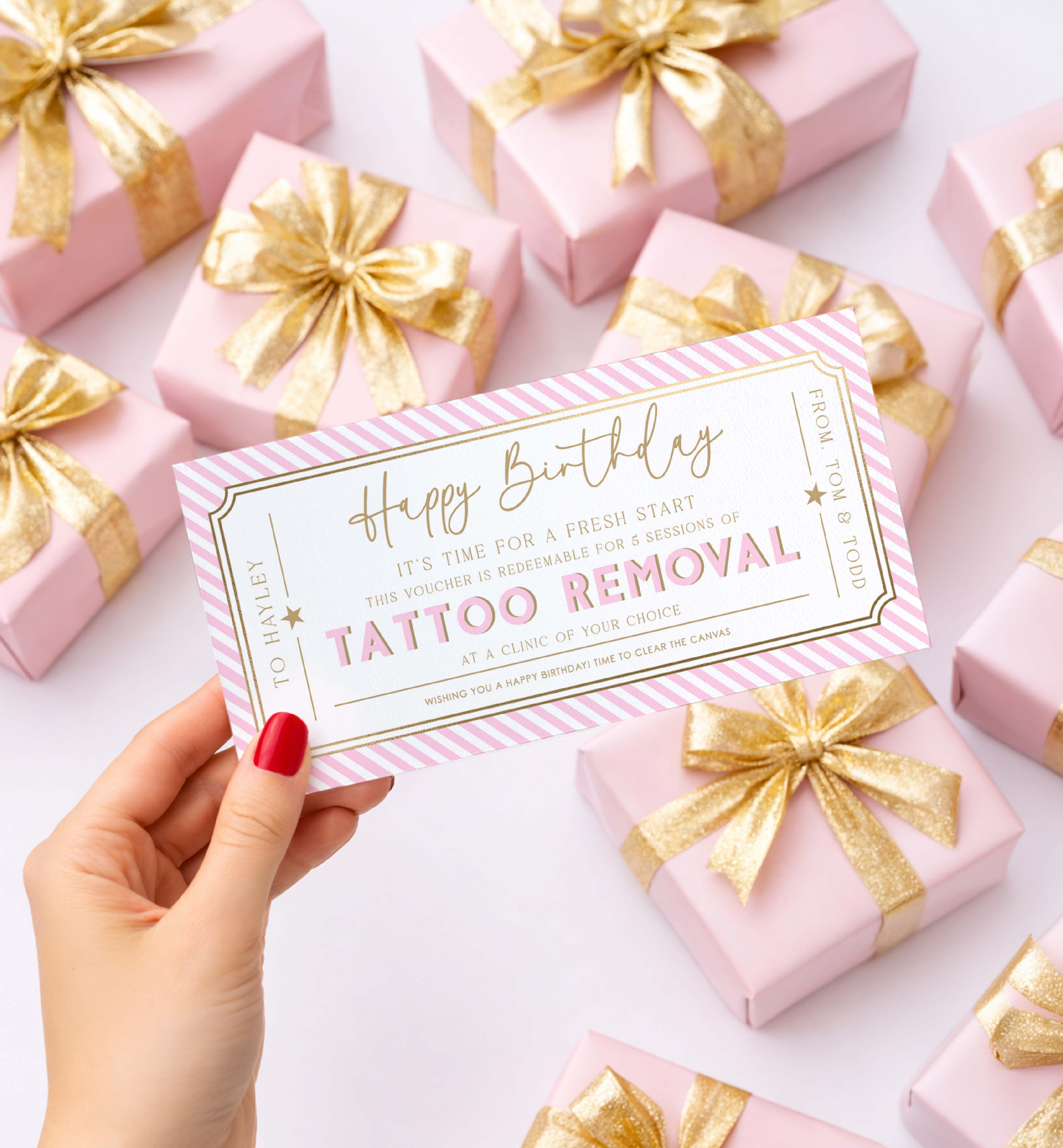 STR-PNK-14-B3872 - STRIPE - PINK - TATTOO REMOVAL GIFT VOUCHER design preview