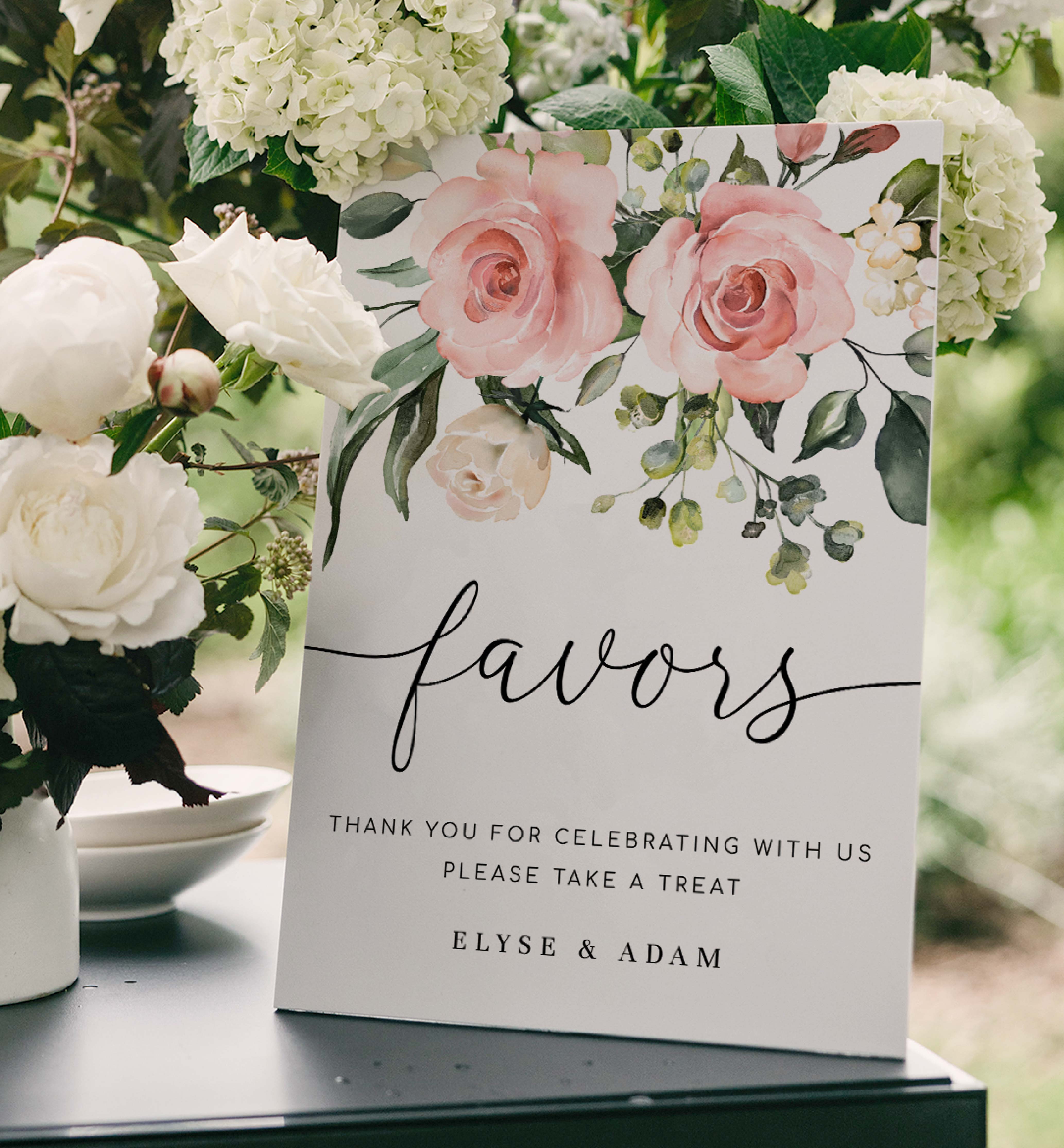 DAR-PNK-7-B390 - DARCY FLORAL - PINK - FAVOURS SIGN design preview