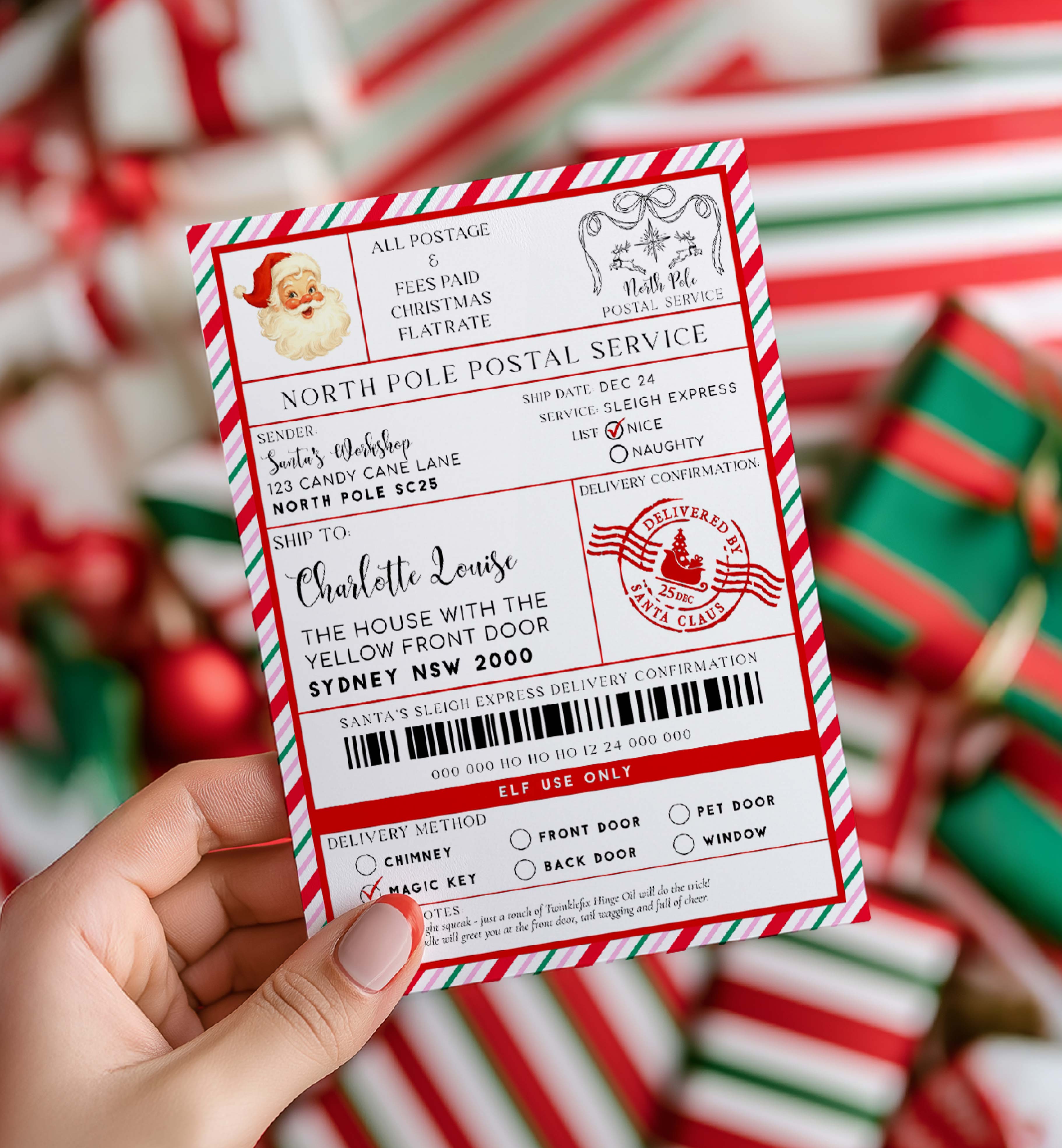 SAW-PMT-6-B3735 - SANTAS WORKSHOP - PINK MULTI - SHIPPING LABEL design preview