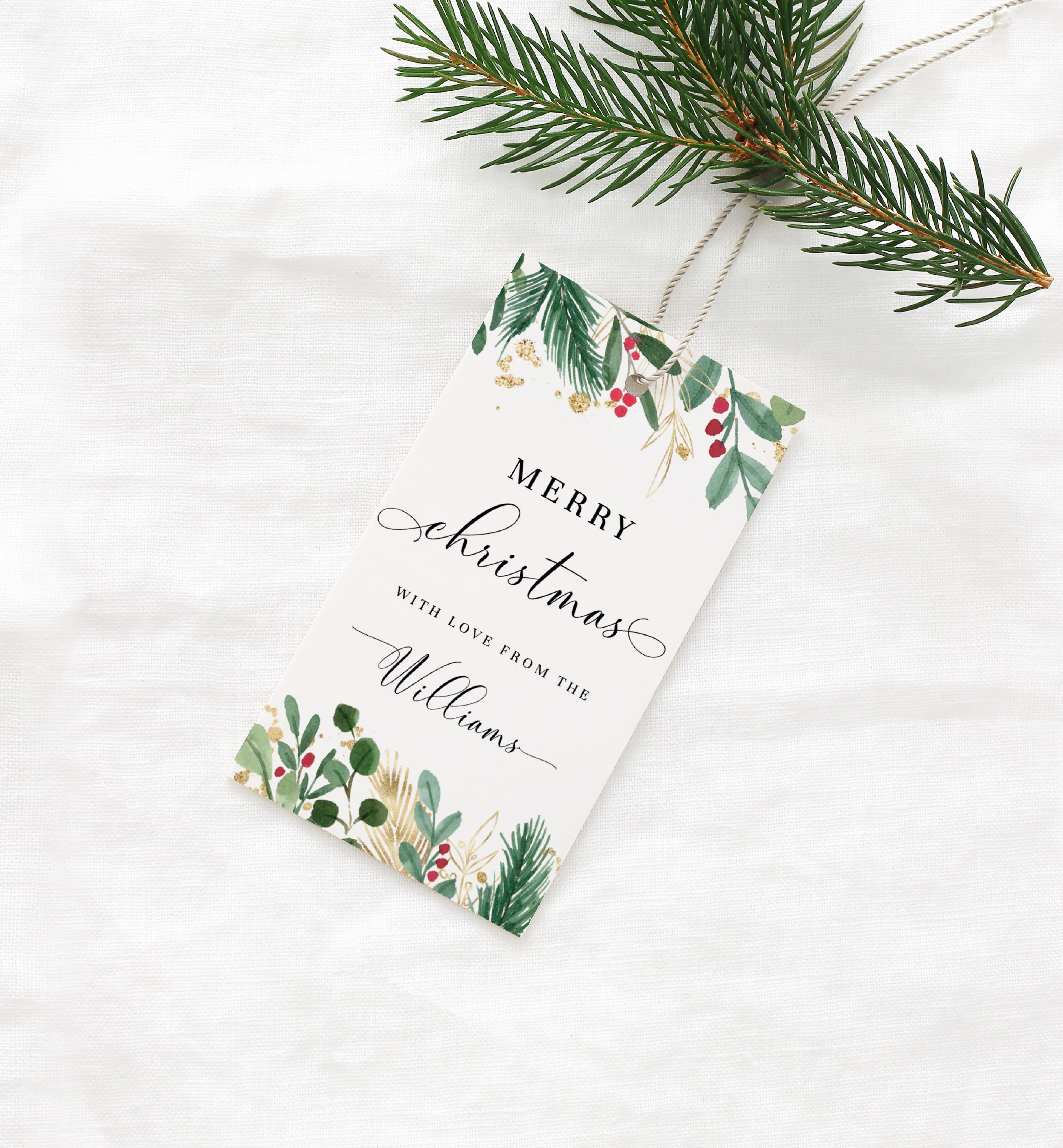MER-WHT-6-B1383 - MERRIMENT CHRISTMAS - WHITE - FAVOUR TAG design preview