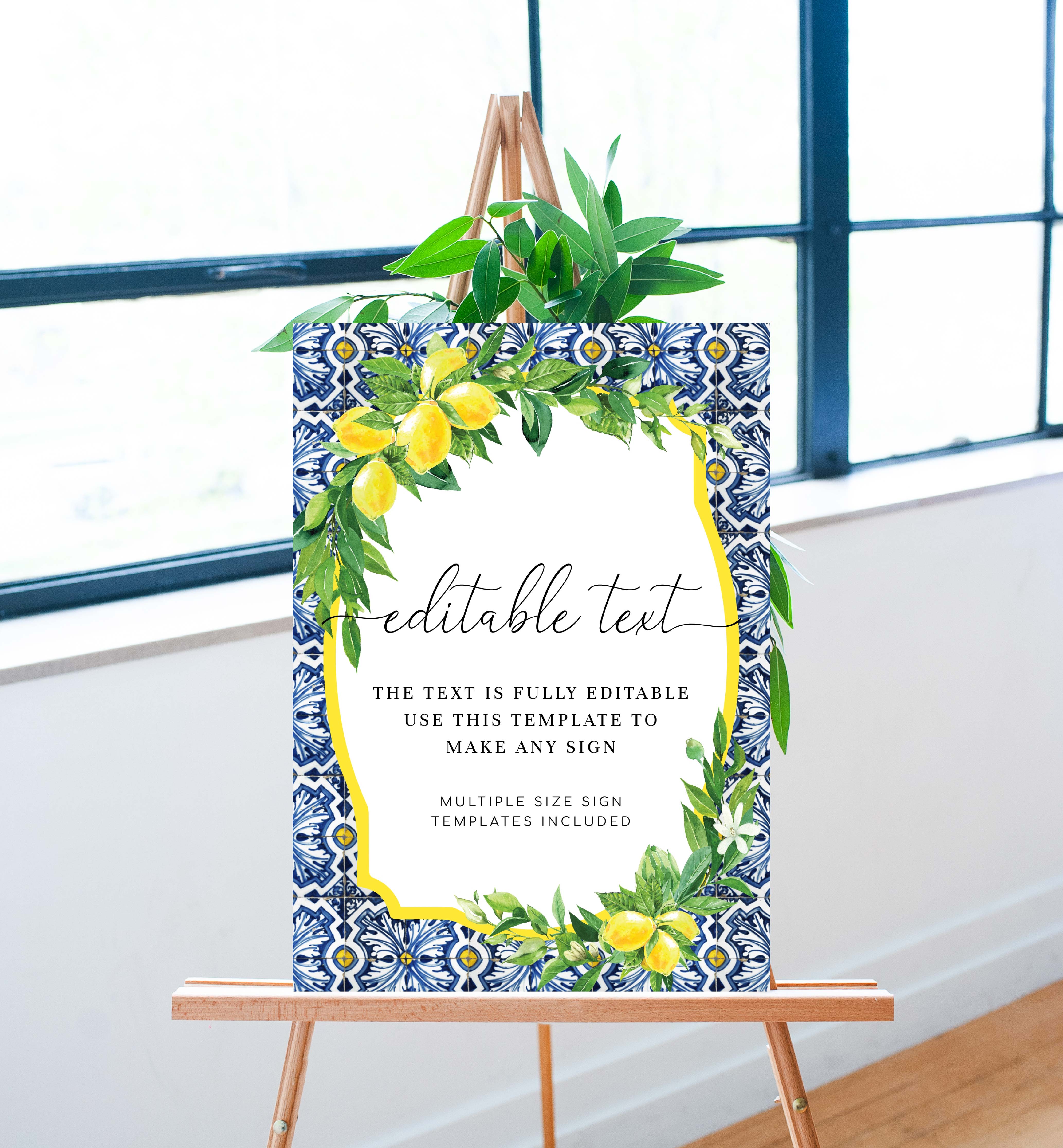 POS-BLY-7-B012-POSITANO BLUE TILE LEMONS - CUSTOM TEXT SIGN design preview