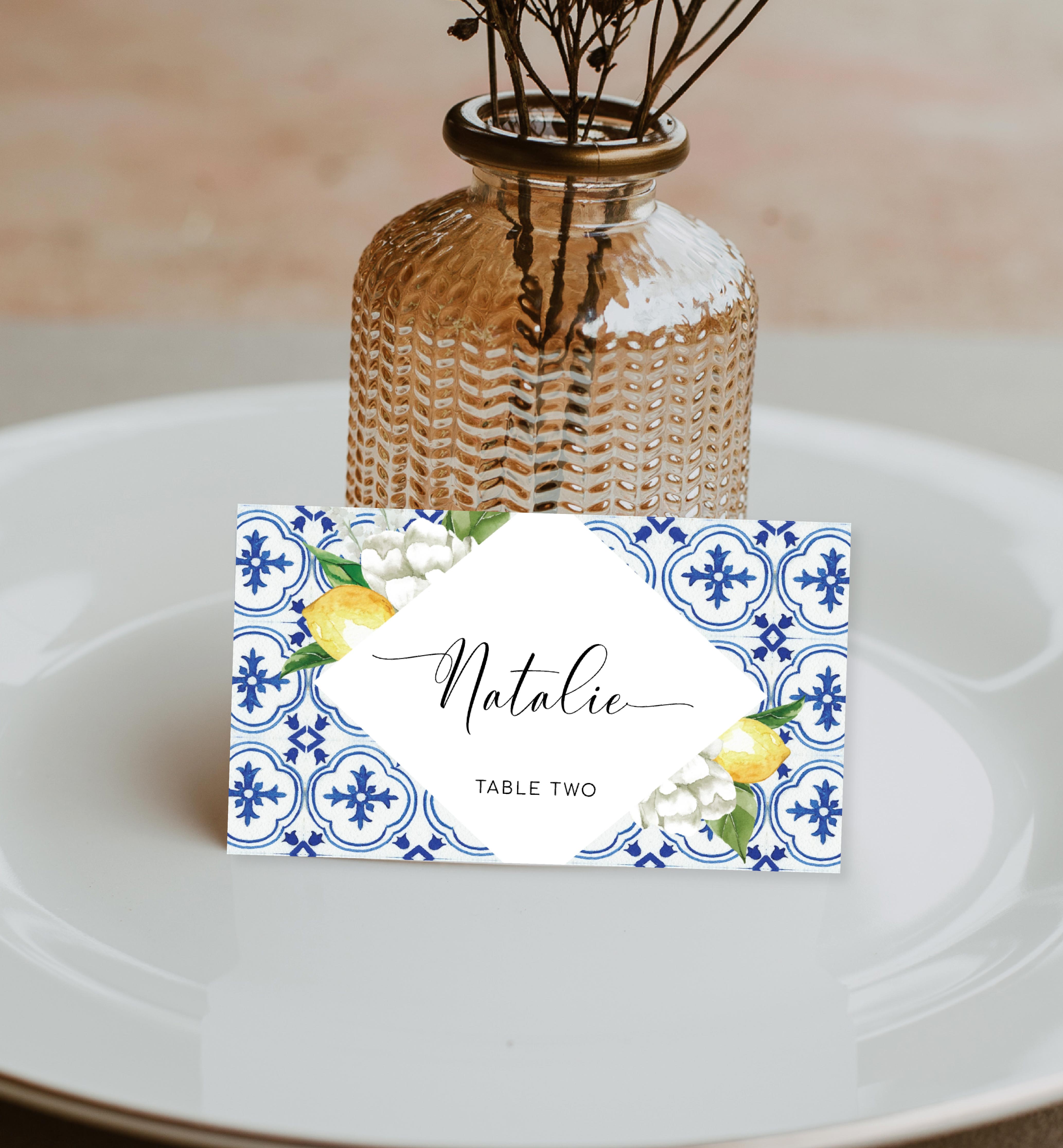 MED-BLU-5-B514 - THE MED - LEMONS - PLACE CARDS design preview